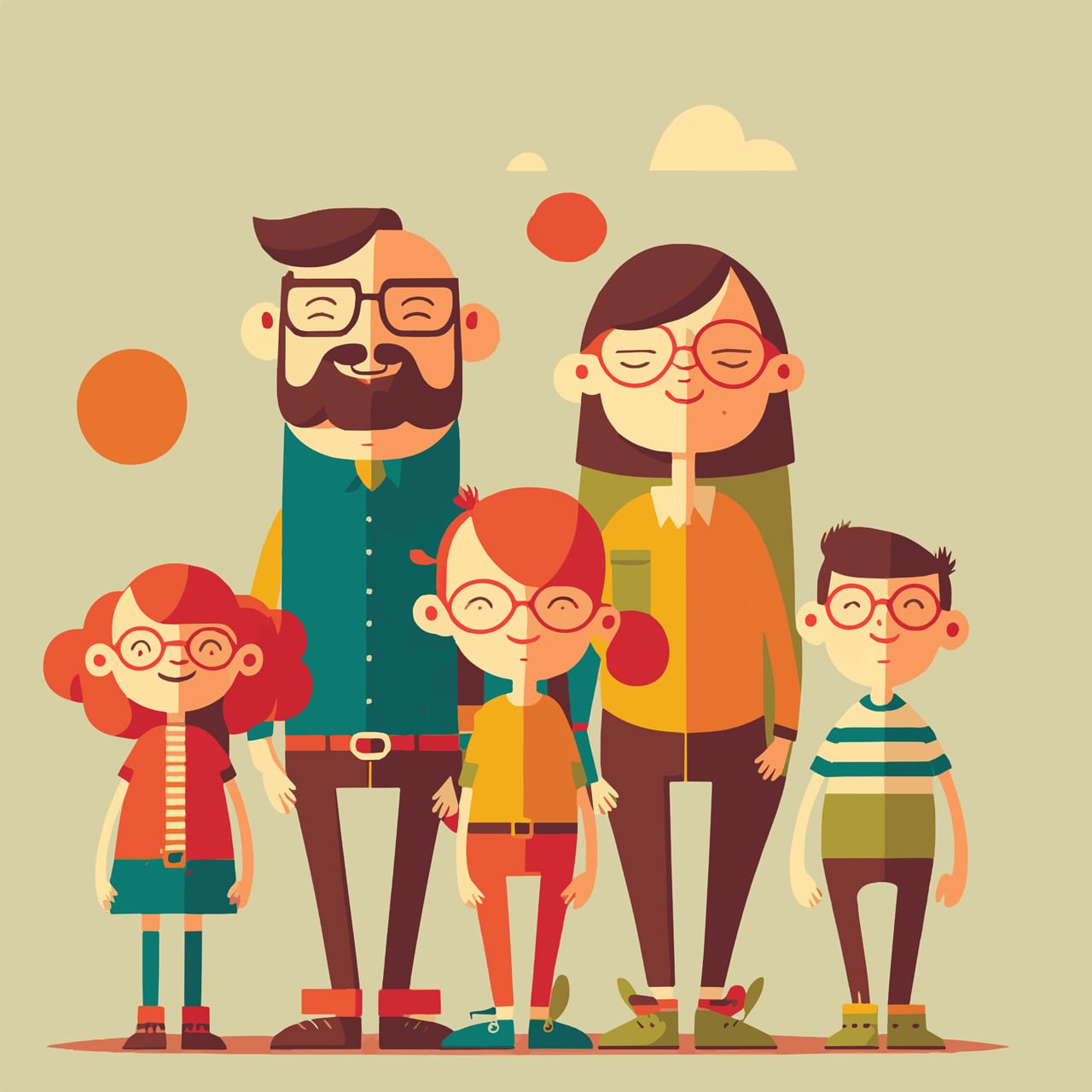 Happy family portrait with kids parent love hand drawing sketch