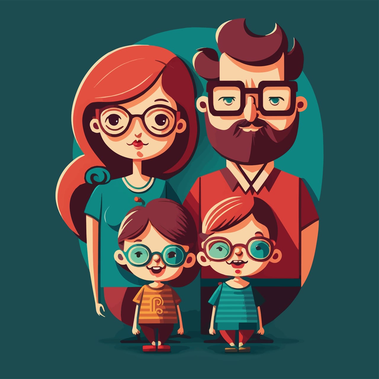 Happy family portrait with kids parent love modern flat