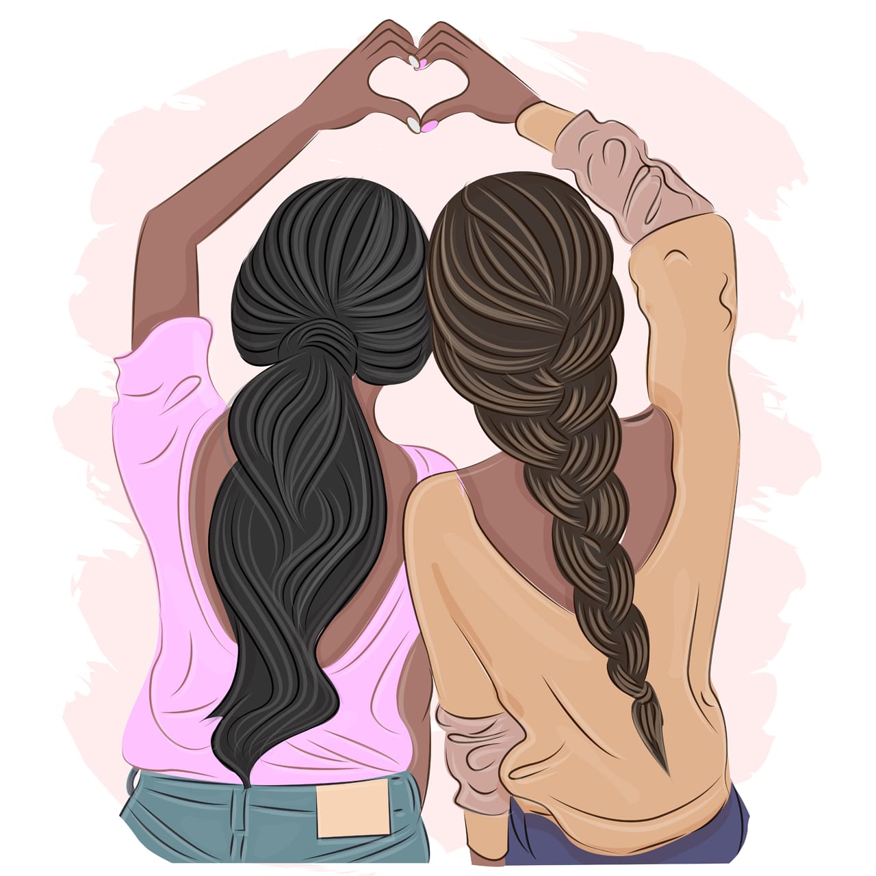 My family clipart two sisters show with hands heart view from back friendship concept fashion print