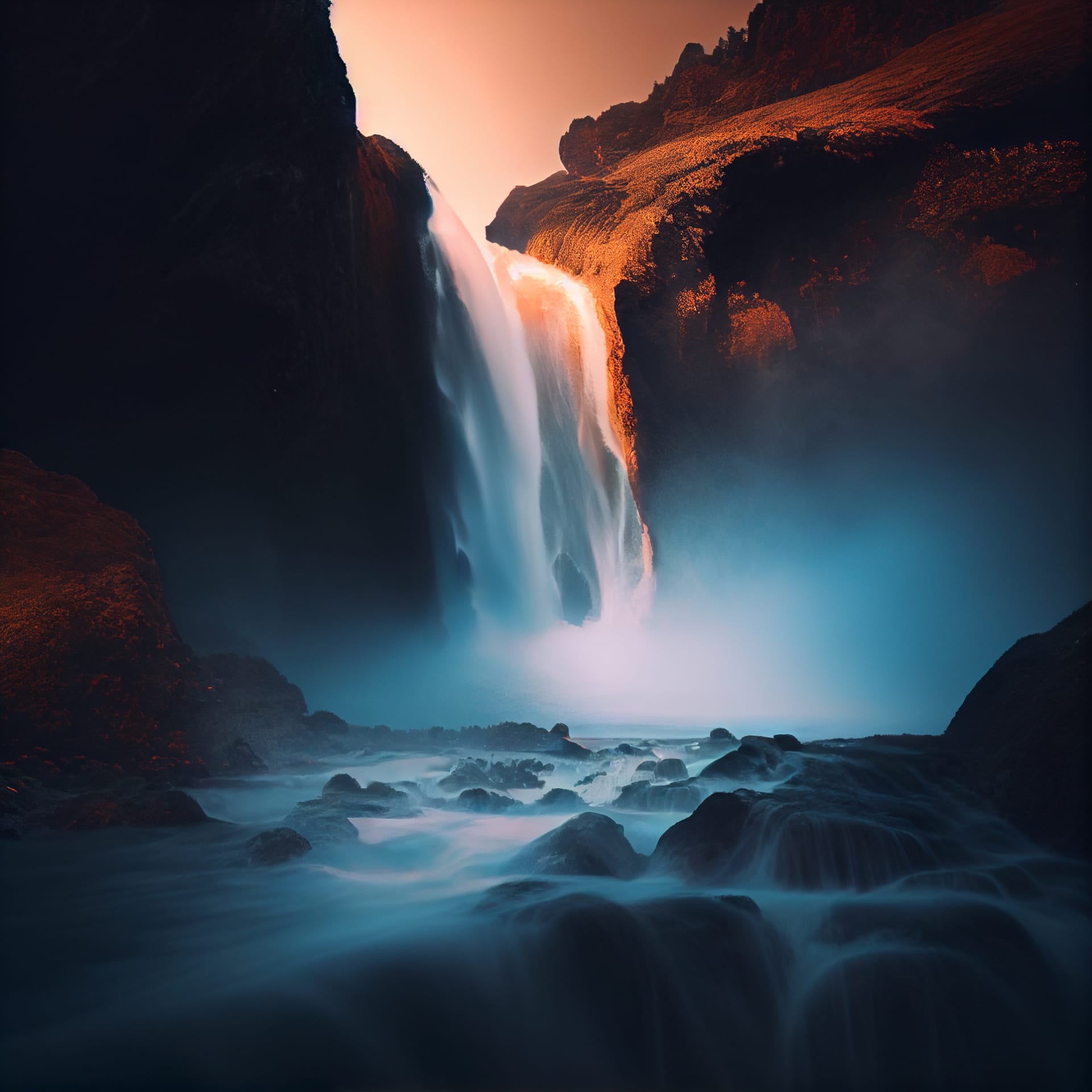 Beautiful waterfall landscape nature sunset sunrise image