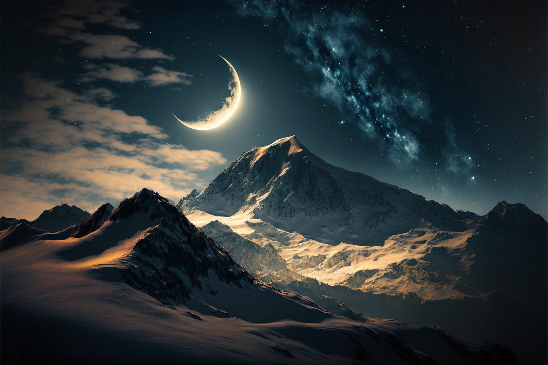 Mountain backgrounds night sky with stars moon clouds