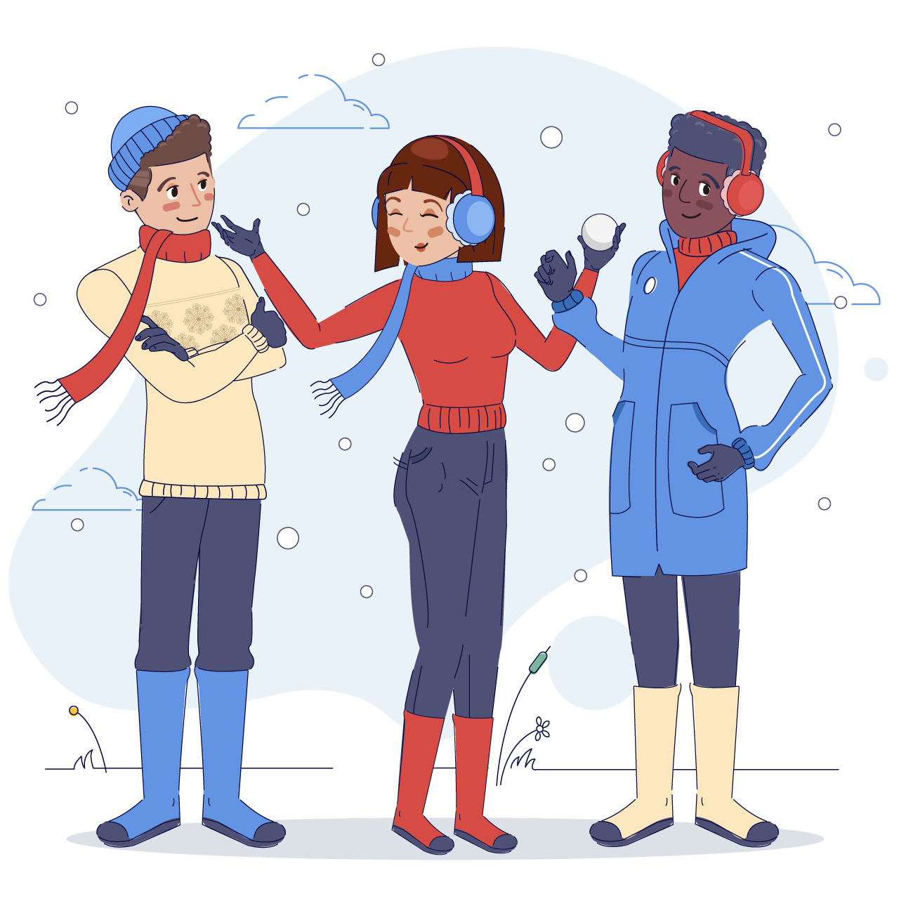 People wearing cozy winter clothes flat transparent background png