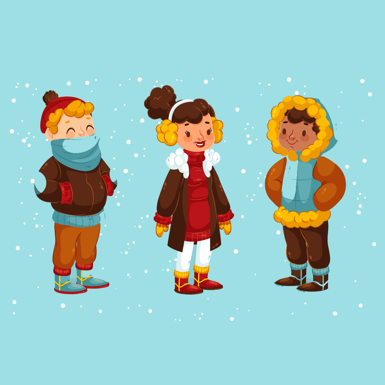 People wearing winter clothes hand drawing sketch cartoon image