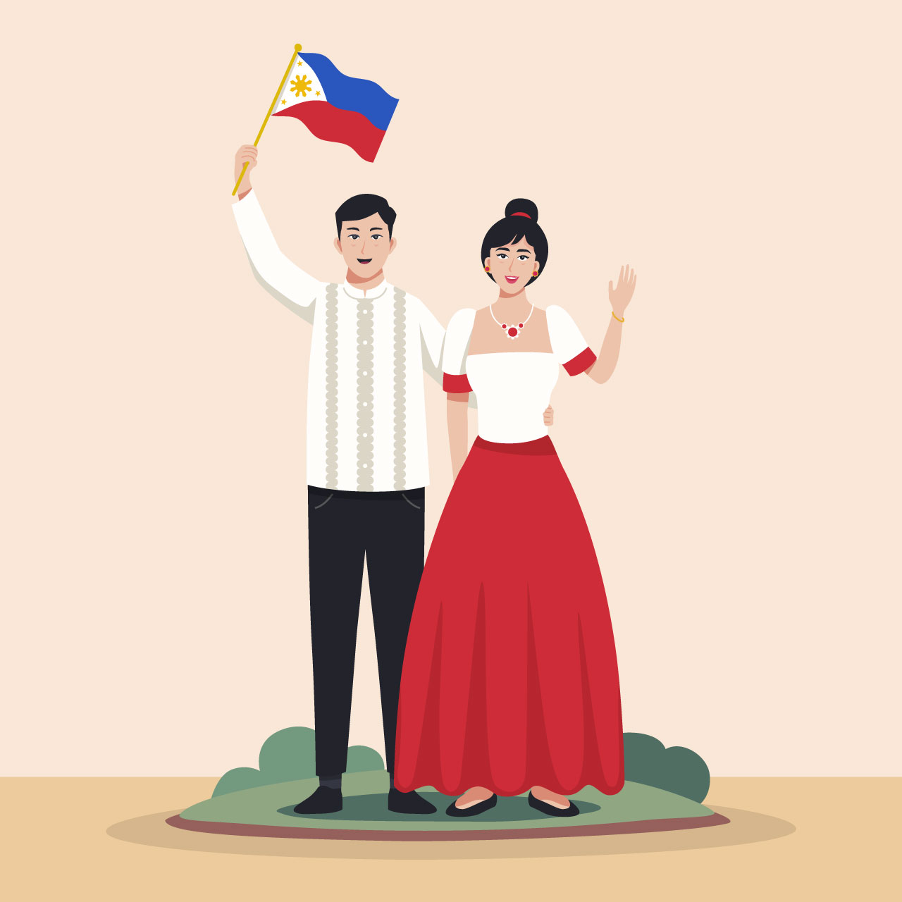 Flat design philippine flag design cartoon illustration image hand drawing sketch