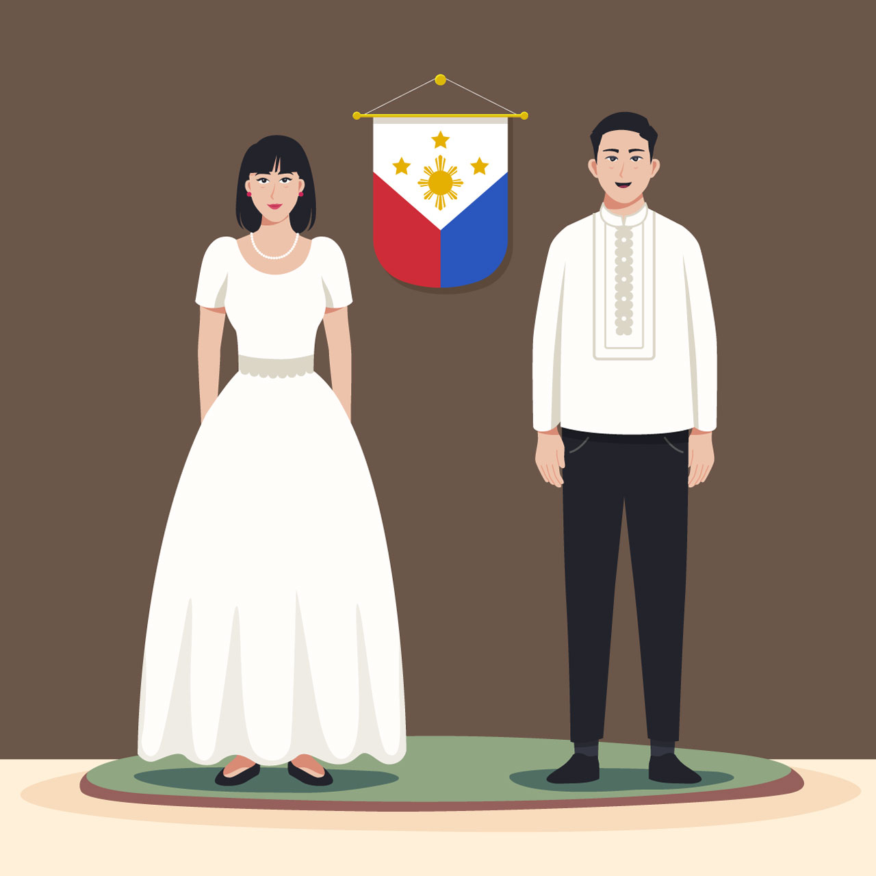 Flat design philippine wedding with flag cartoon illustration image