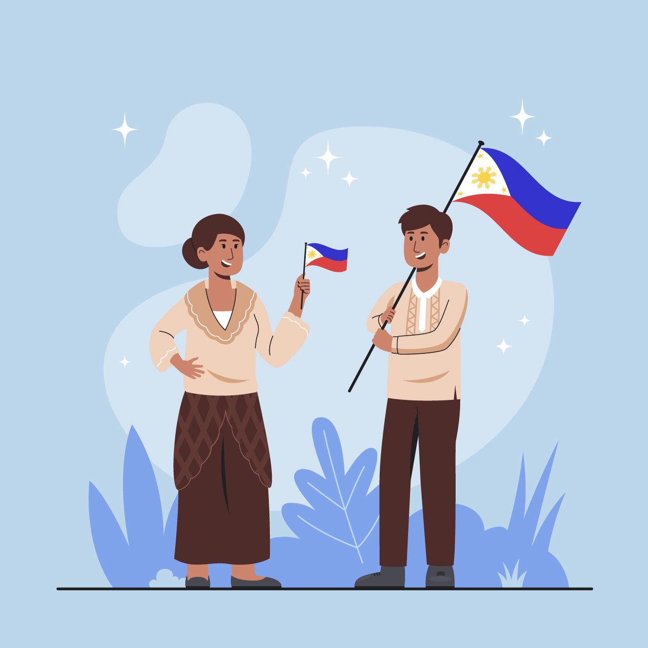 Flat philippine independence day girl and boy holding flag
