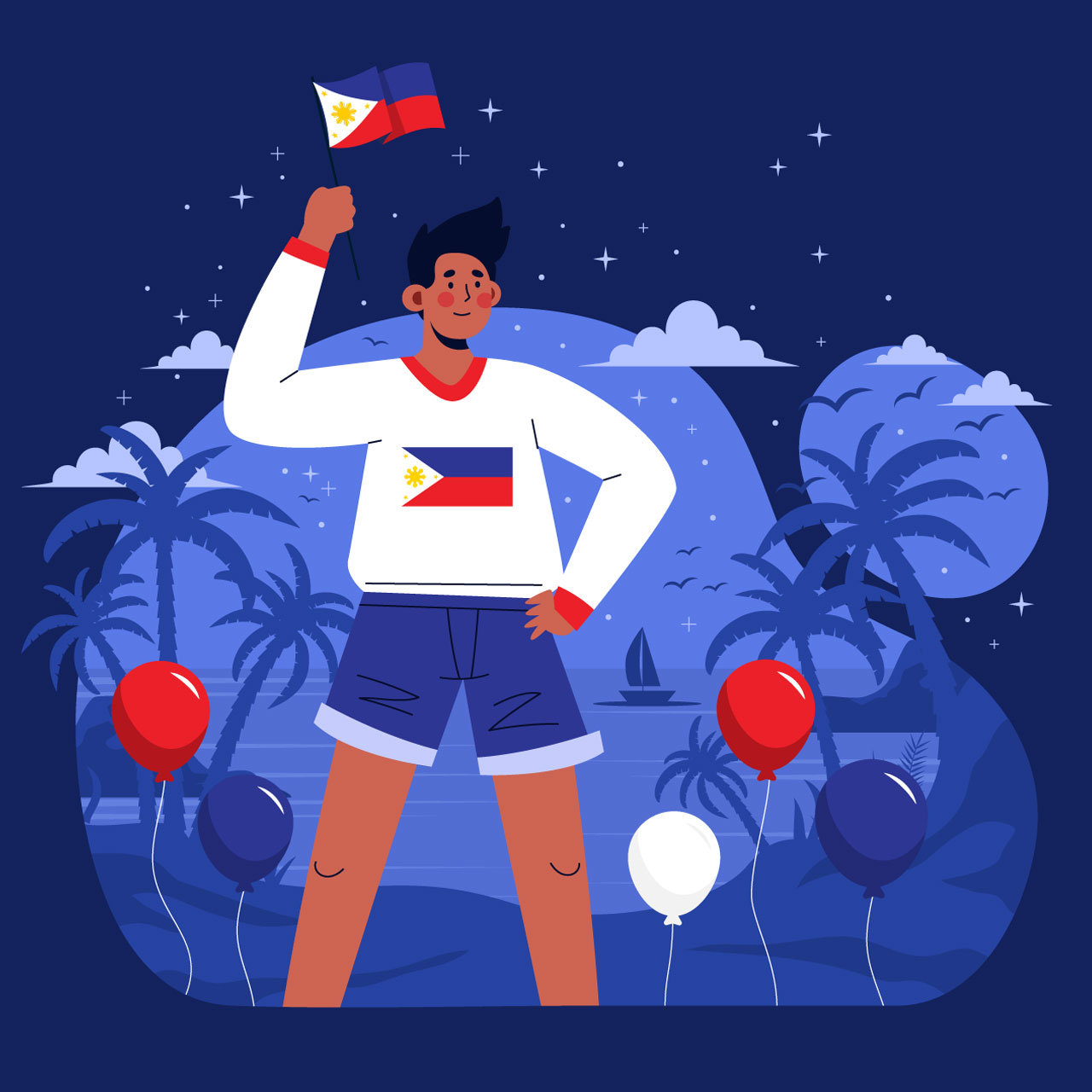 Flat philippine independence day illustration with man holding flag