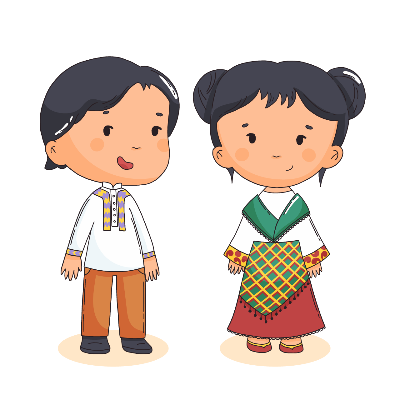 Hand drawn philippine cute boy and girl cartoon illustration image