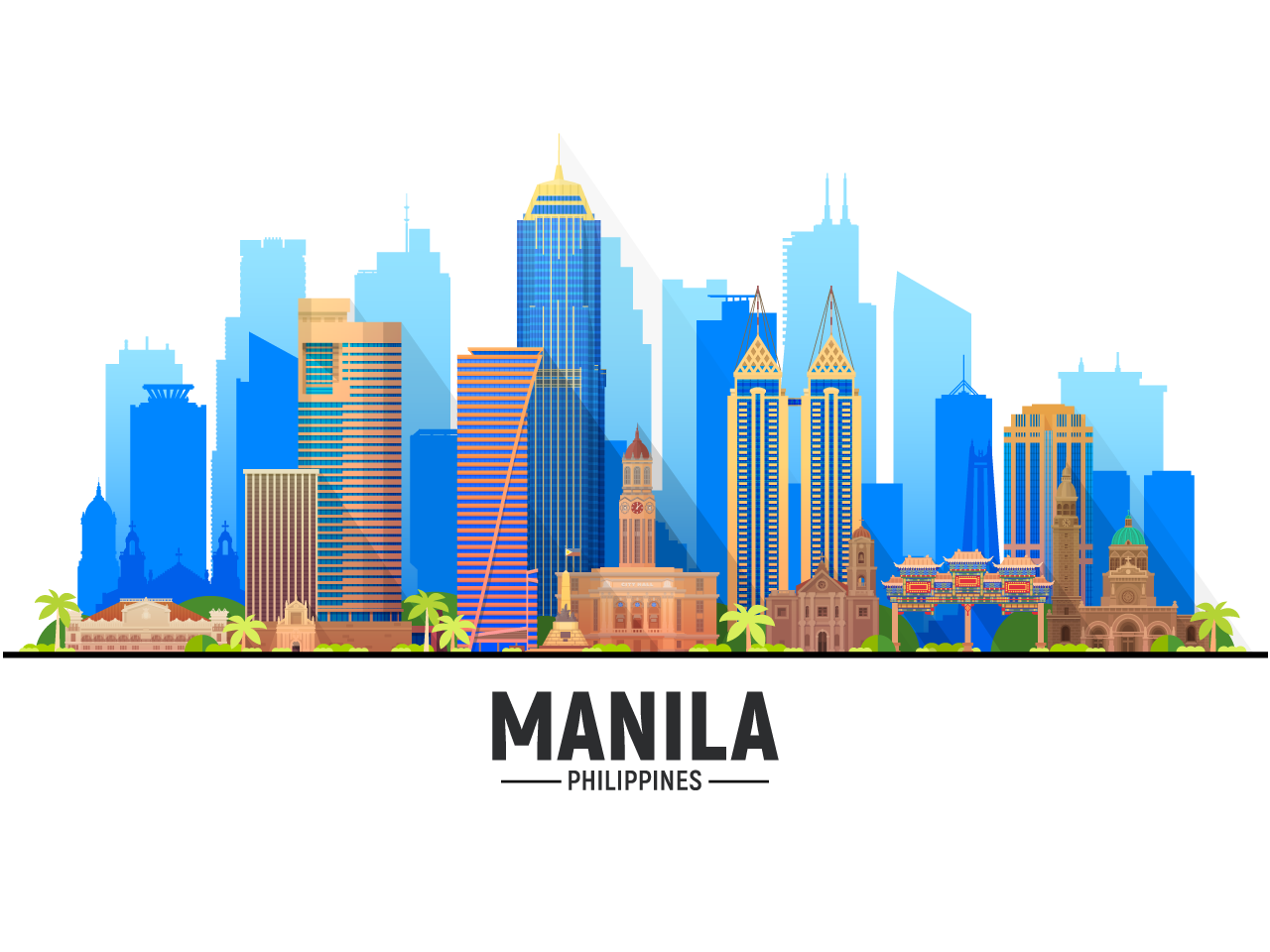 Manila philippines line skyline with panorama travel tourism concept with modern buildings