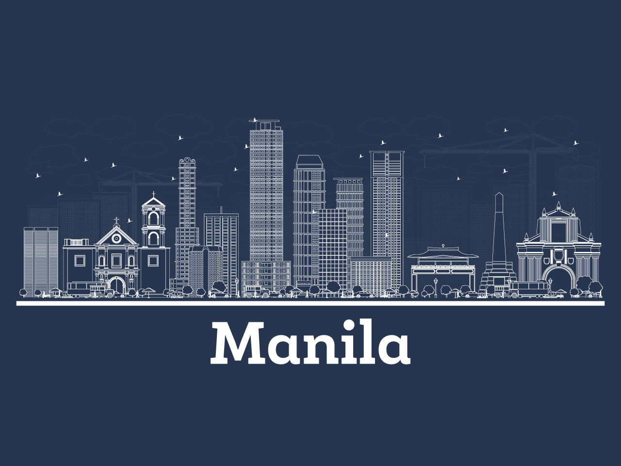 Outline manila philippines city skyline with white buildings travel concept with architecture manila cityscape with landmarks