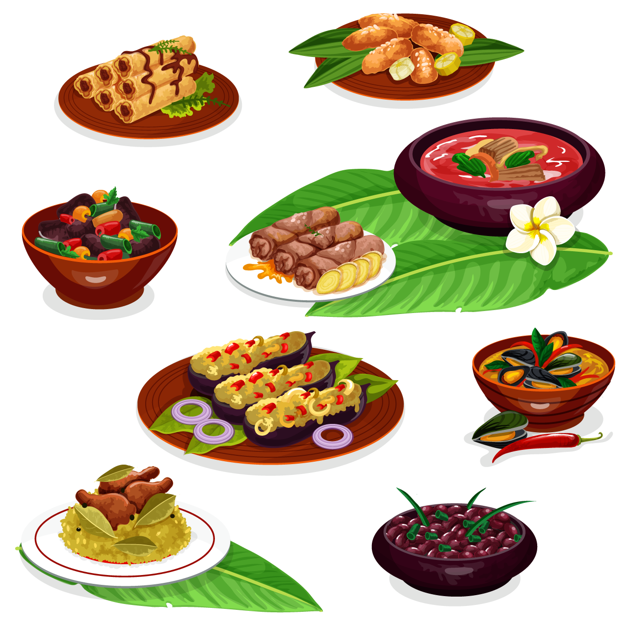 Philippine clipart  dishes with meat seafood fruit pastry transparent background png hand drawing sketch