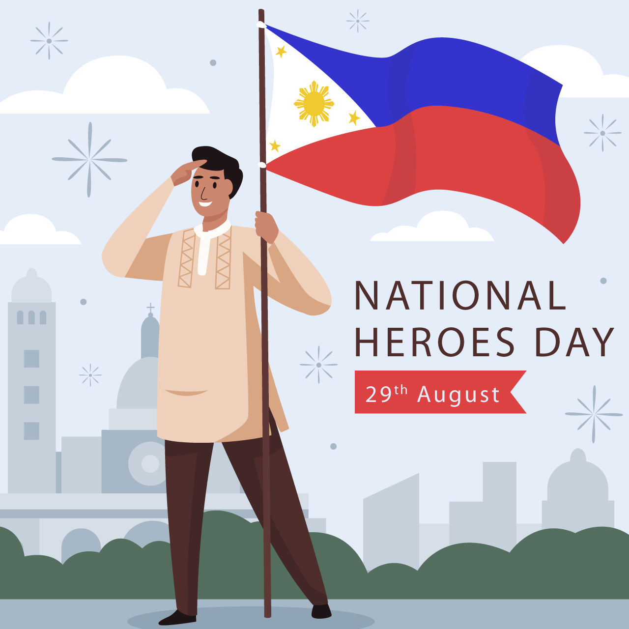 Philippine clipart flat national heroes day illustration with person holding flag