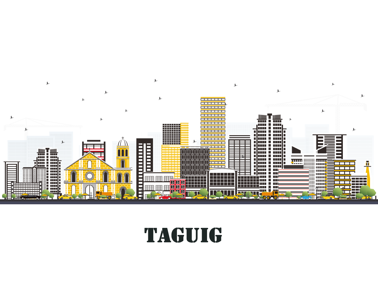 Philippine clipart taguig philippines city skyline with color buildings reflections isolated transparent background png