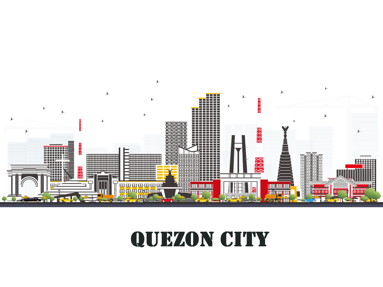 Quezon city philippines skyline with gray buildings isolated business travel tourism illustration with architecture