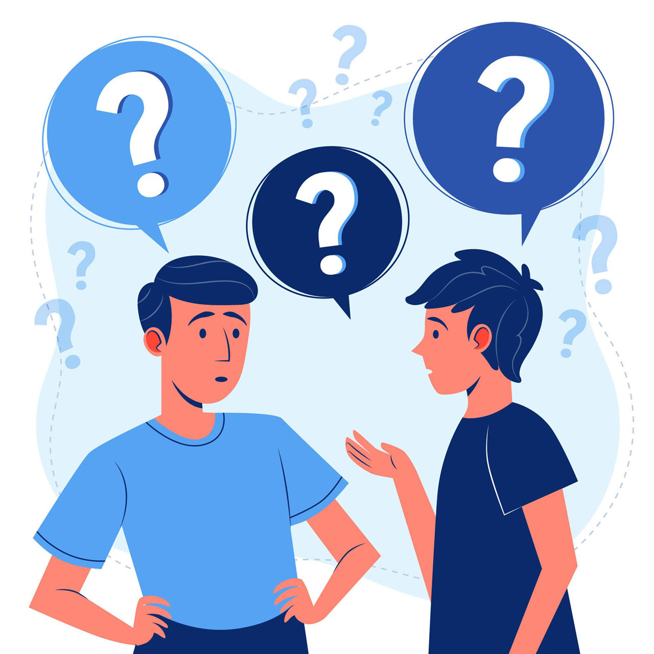 Organic people asking questions cartoon image