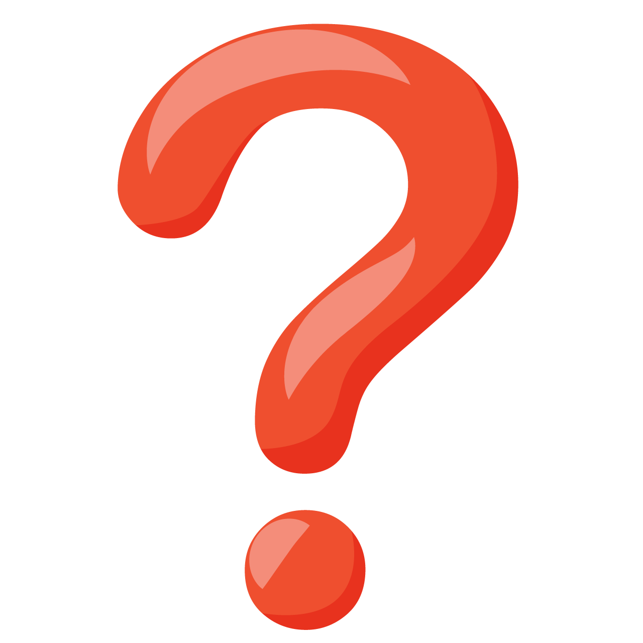 Red question mark semi flat color object transparent background png cartoon image