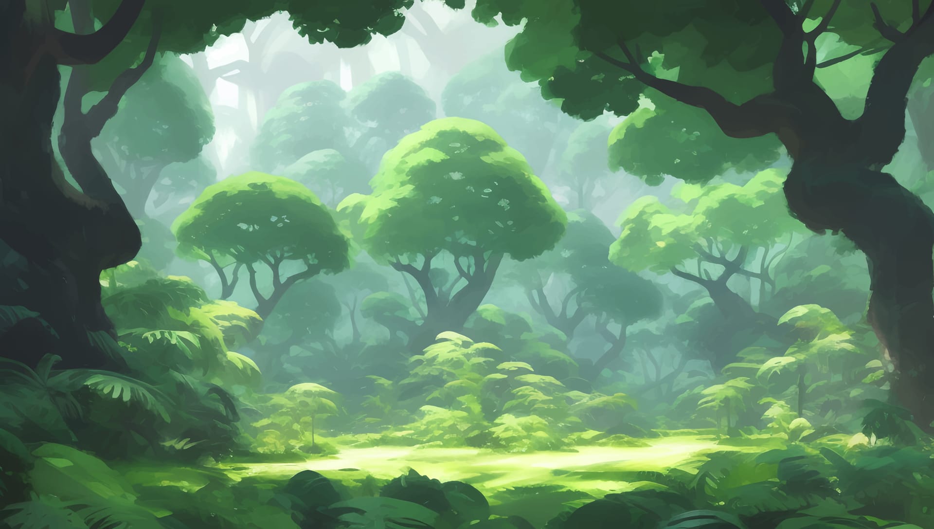 Jungle rain forest scenery detailed hand drawn painting illustration picture