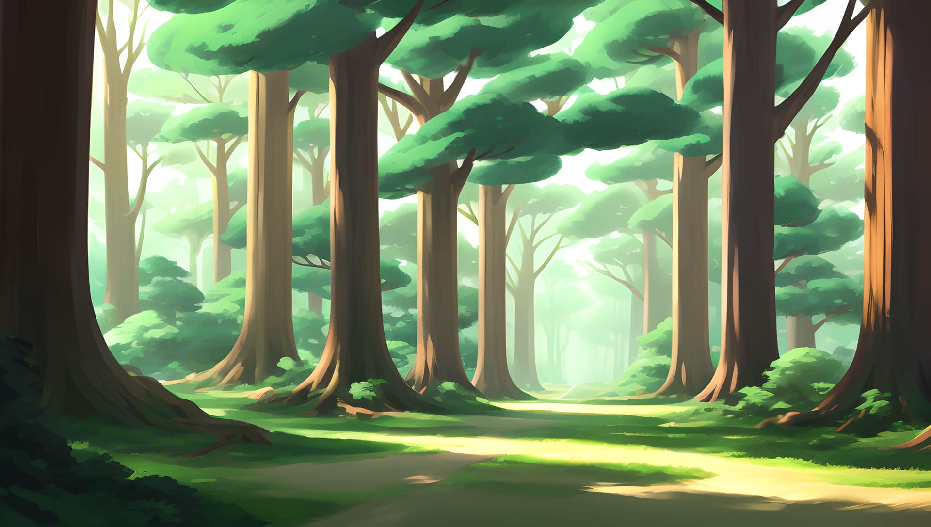 Natural road path surrounded by trees forest scenery detailed hand