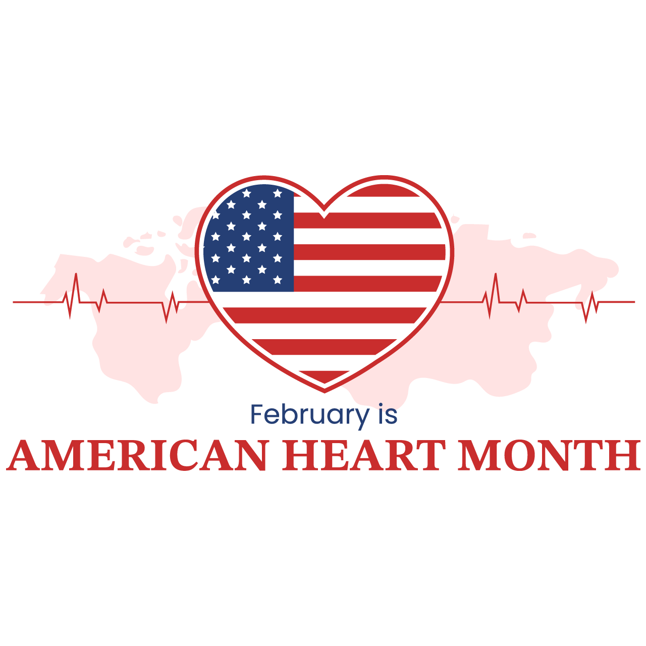 February is american heart month with pulse overcoming cardiovascular disease illustration