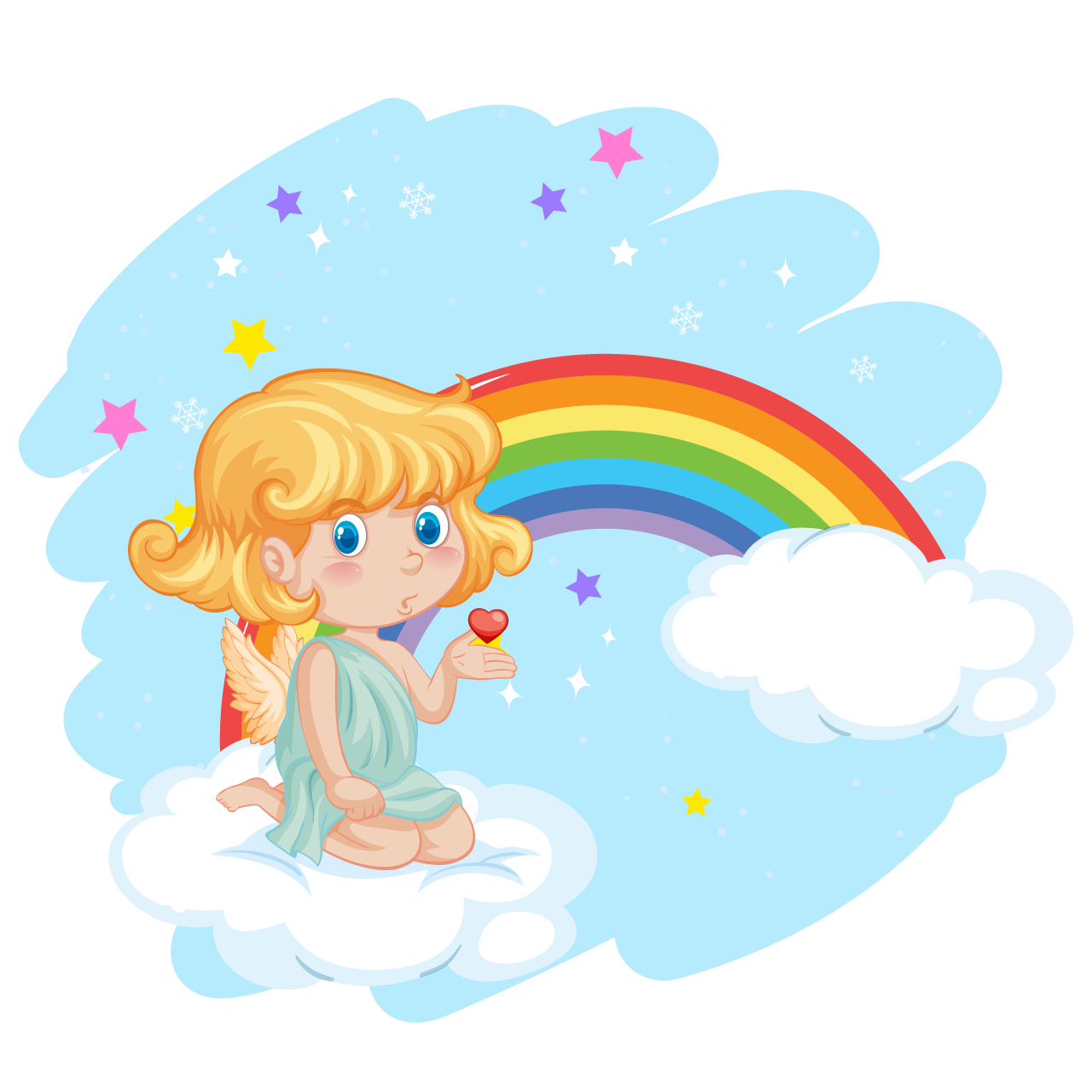 Red heart clipart angel girl cloud with rainbow cartoon illustration image transparent background png