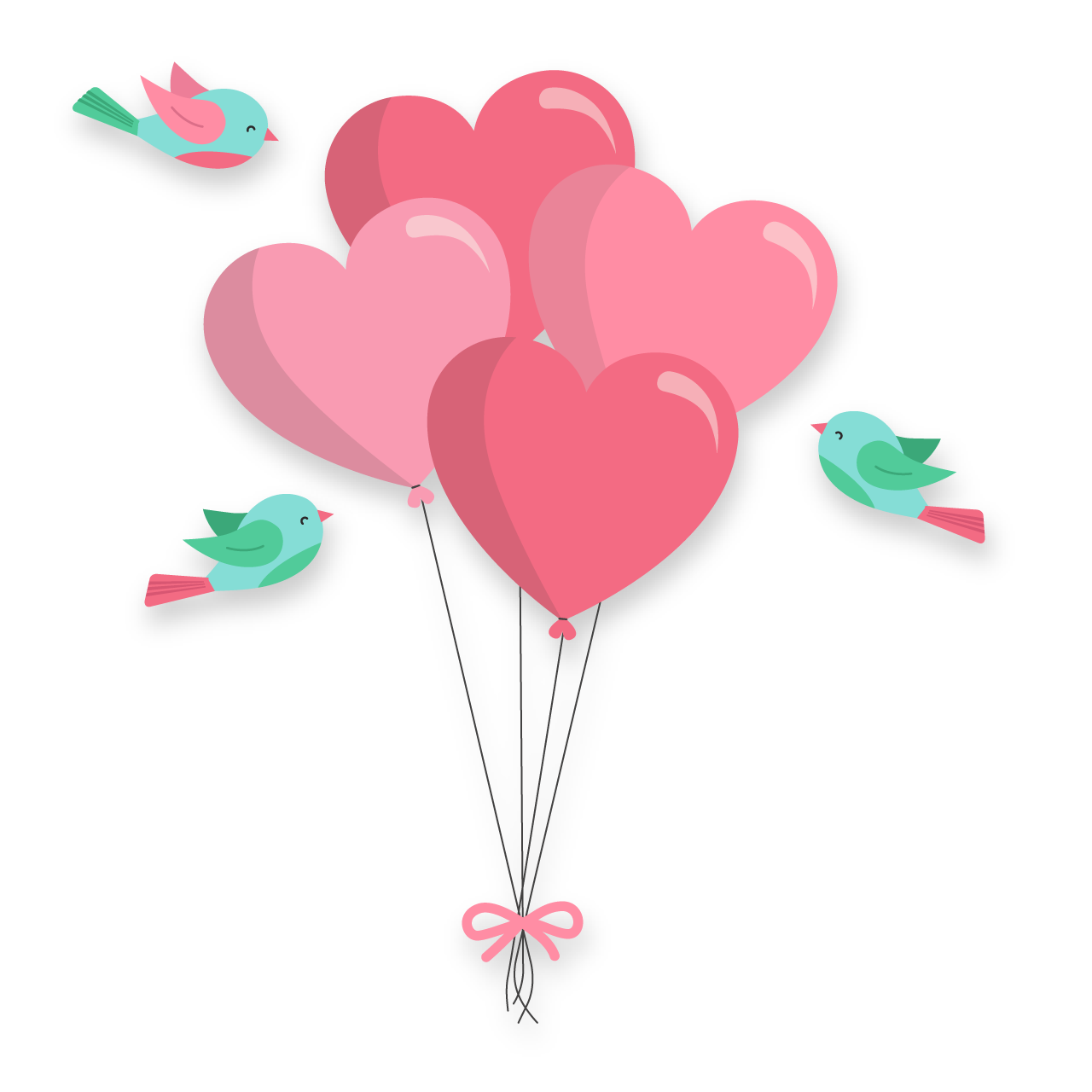Red heart clipart balloons birds transparent background png hand drawing sketch