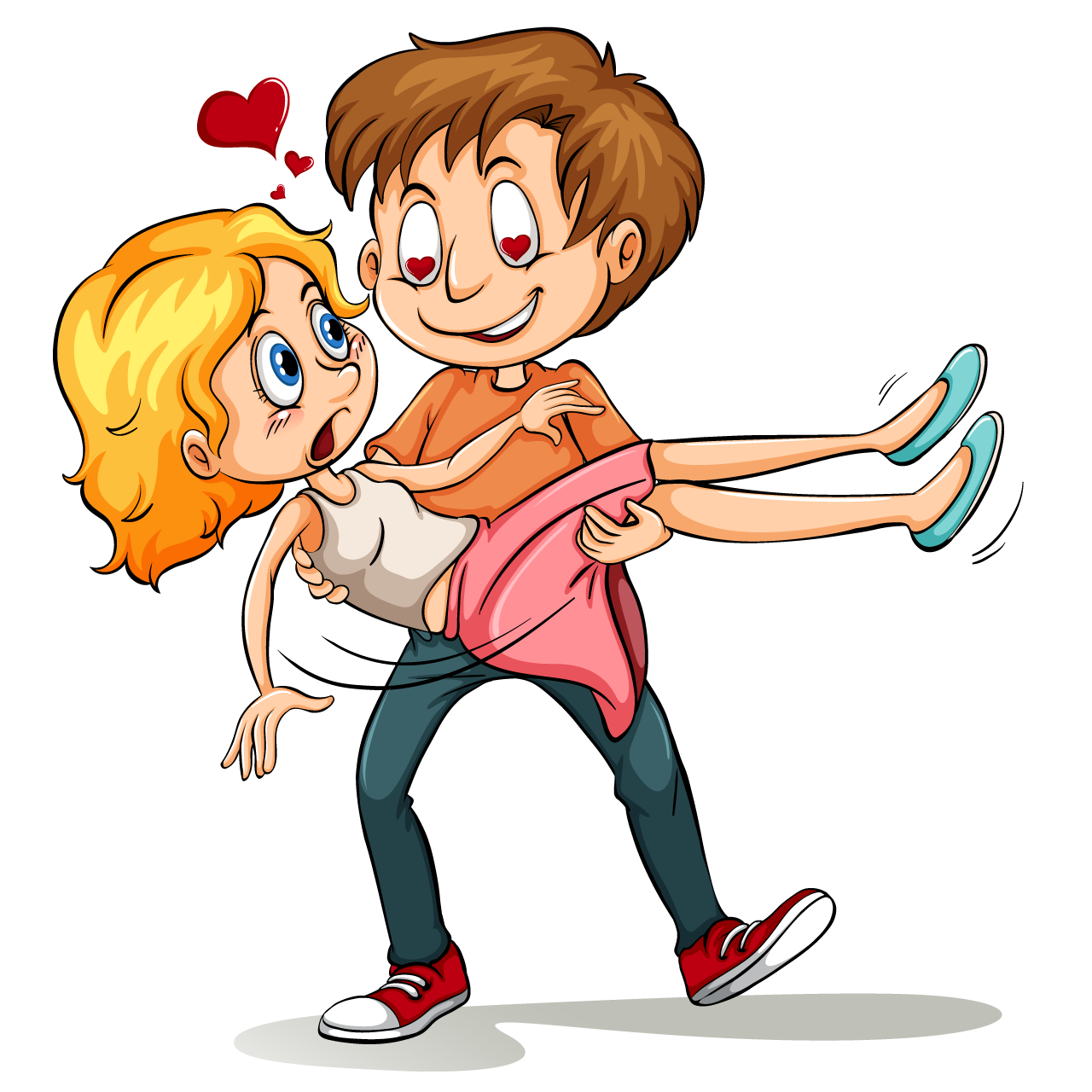 Red heart clipart boy chasing her love cartoon illustration image