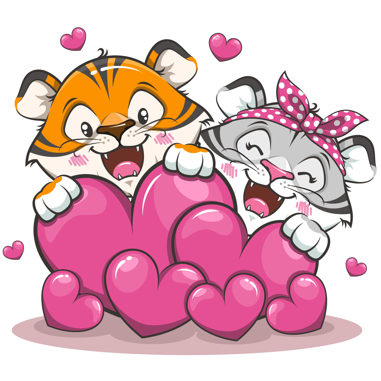 Red heart clipart couple love cute tiger with love heart animal valentine cartoon illustration