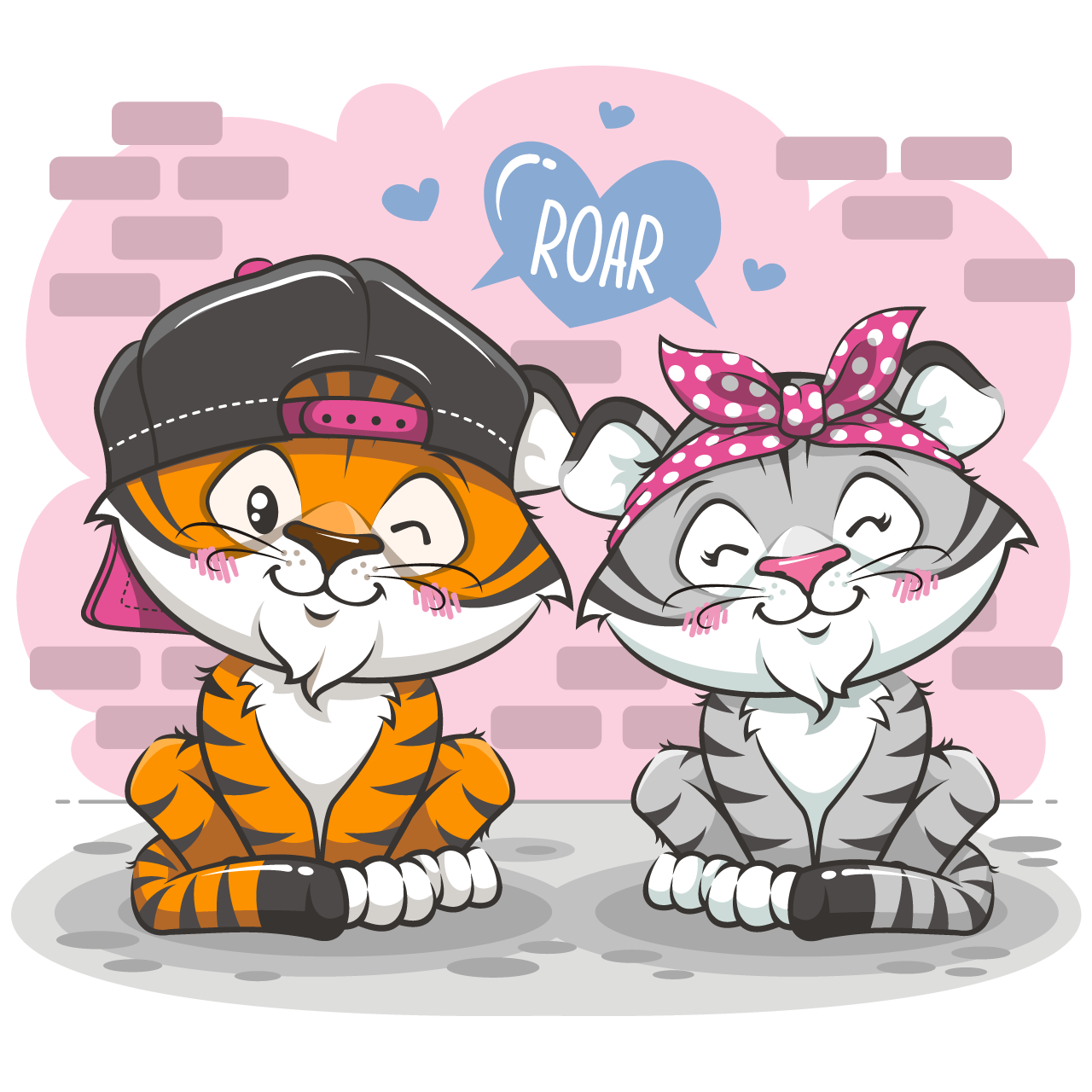 Red heart clipart cute couple tiger cartoon illustration image transparent background png