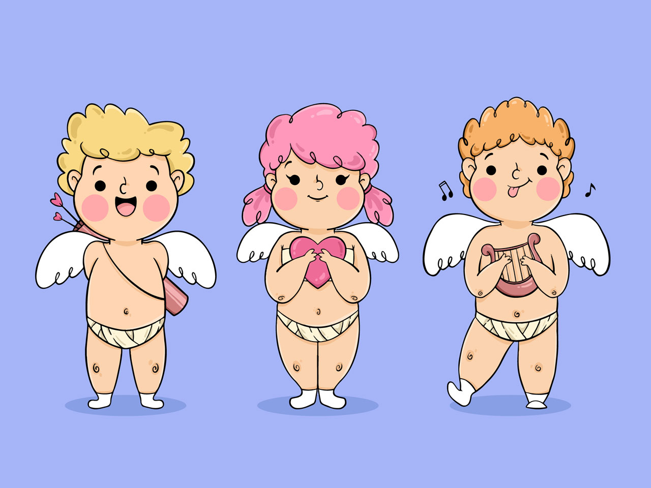 Red heart clipart hand drawn cupid character collection