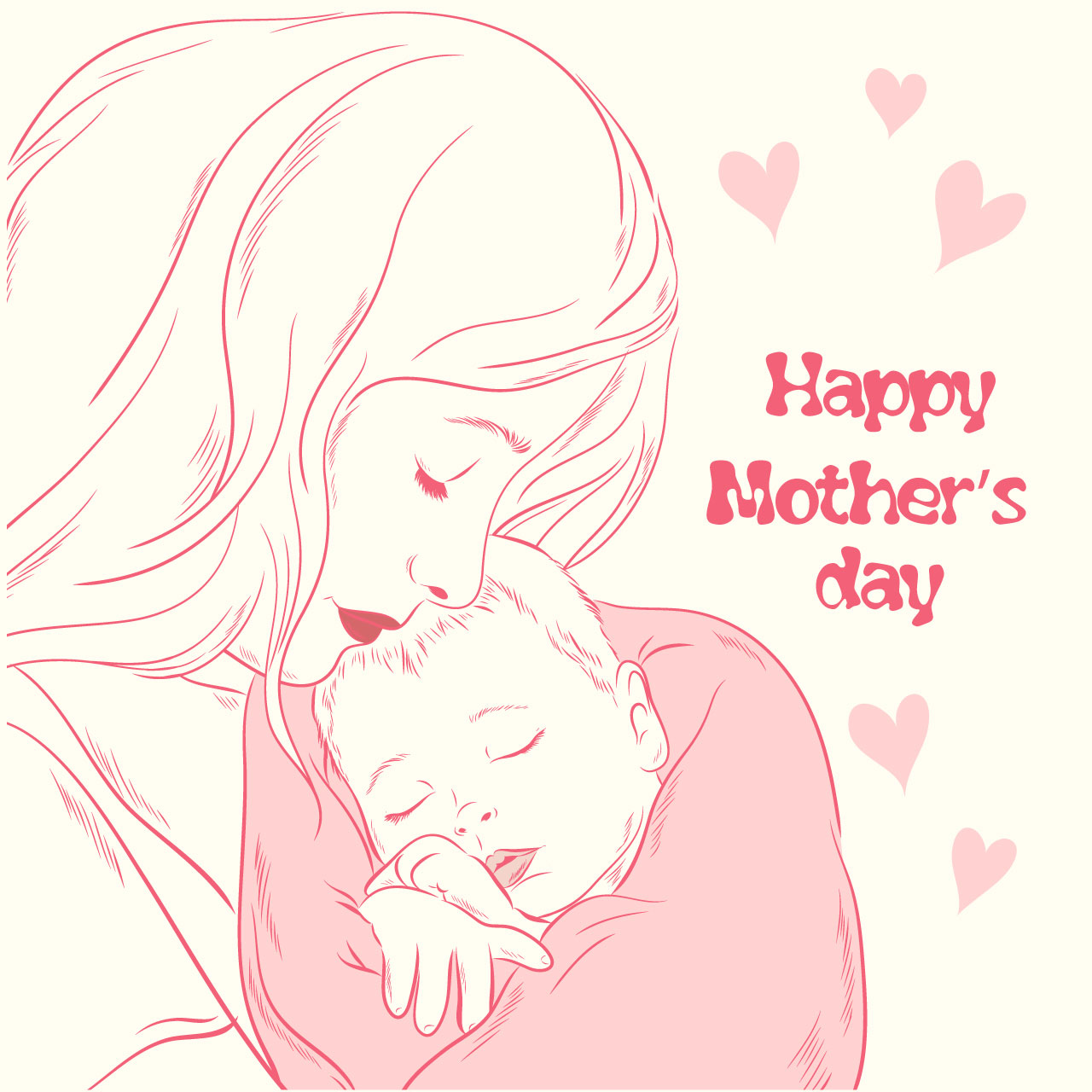 Red heart clipart happy mothers day cartoon illustration image