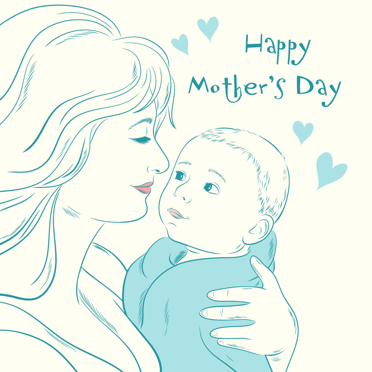 Red heart clipart happy mothers day love hand drawing sketch