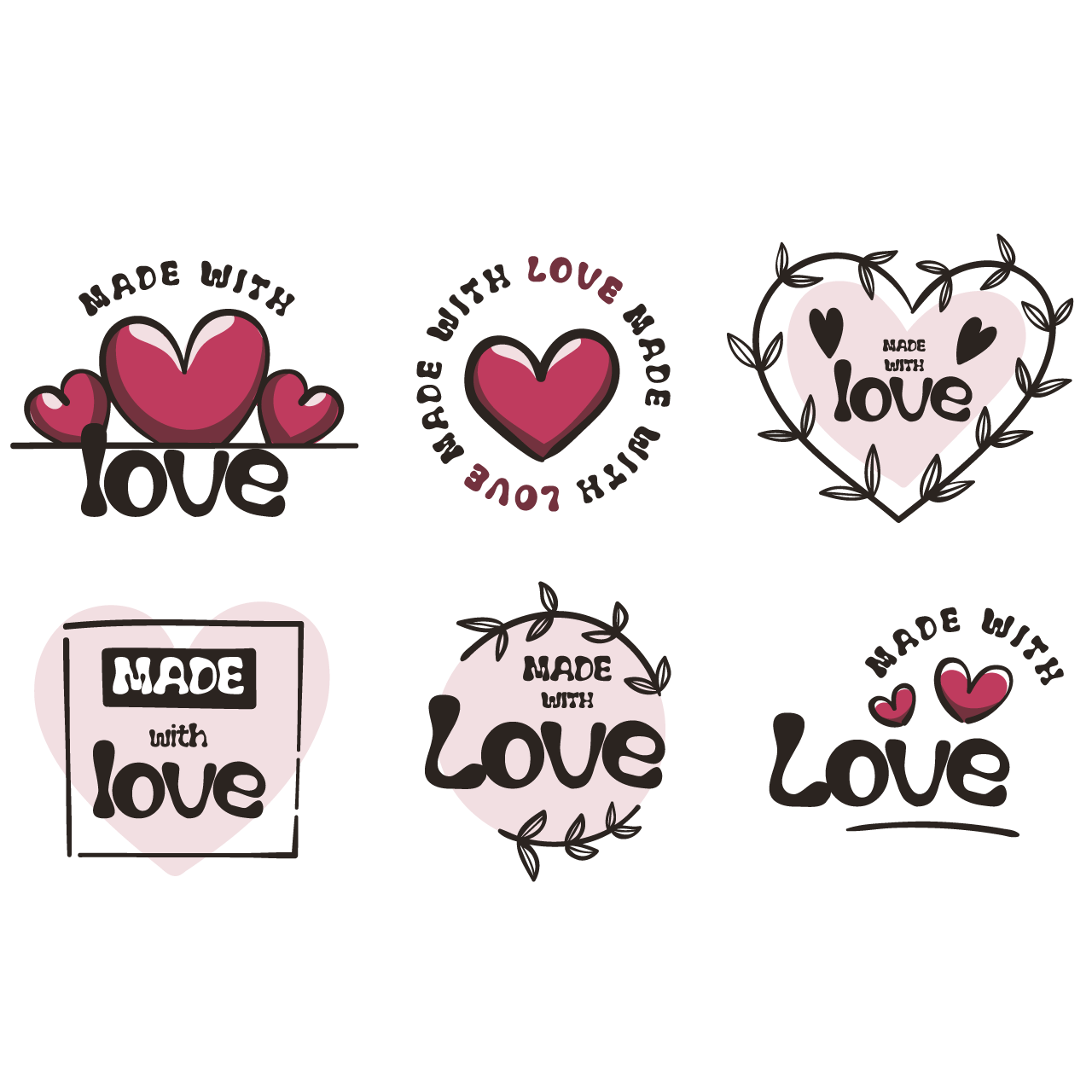 Red heart clipart made with love label collection flat design transparent background png