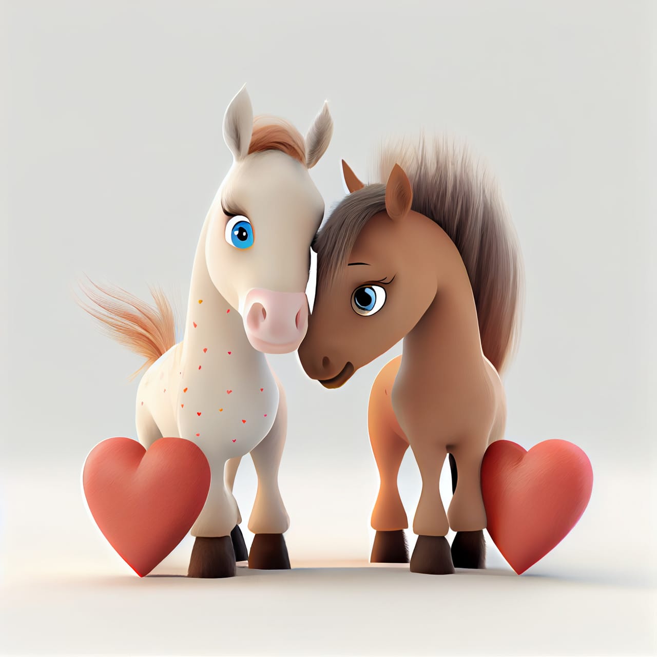 Related image cute horse mare couple love with hearts 3d render illustration