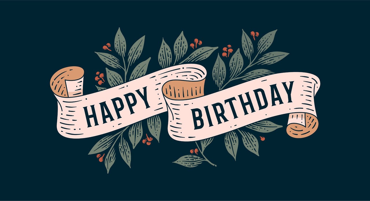 Happy birthday retro greeting card with ribbon text happy birthday cartoon image
