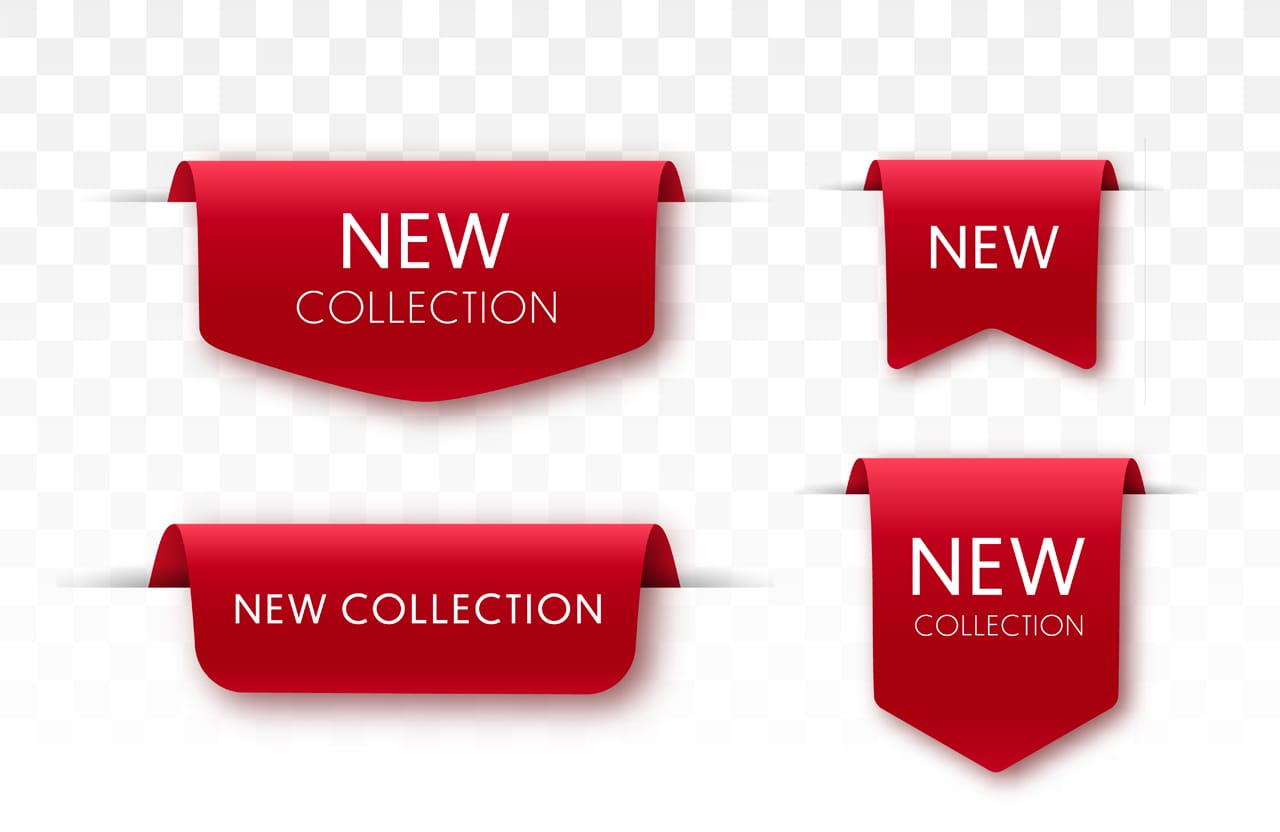 Ribbon banner clipart new collection sale tags 3d labels badges red scroll ribbons banners