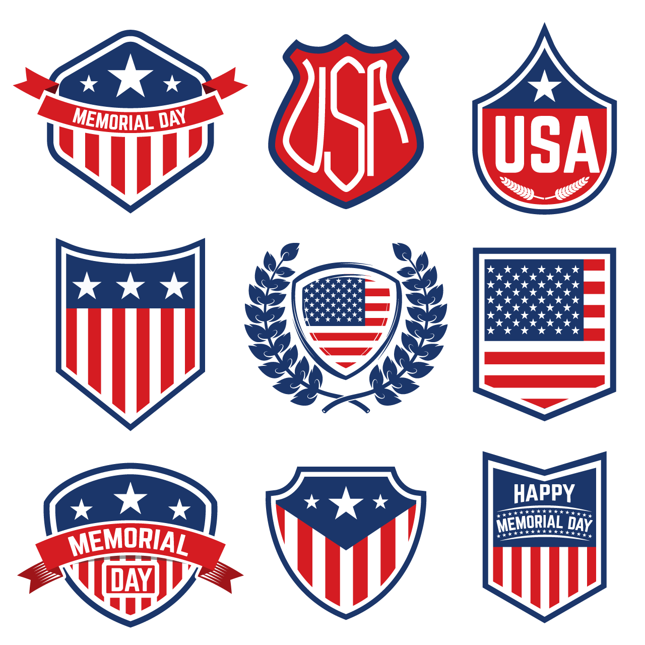 Set emblems with american flag memorial day cartoon image