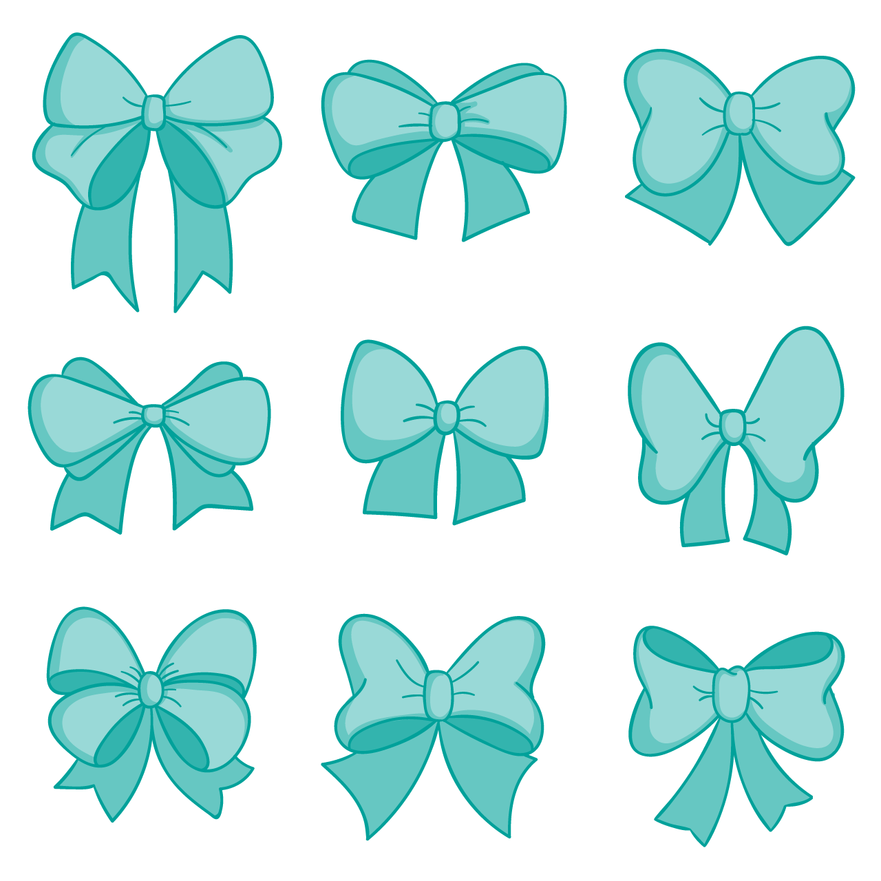Turquoise bows collection hand drawing sketch transparent background png
