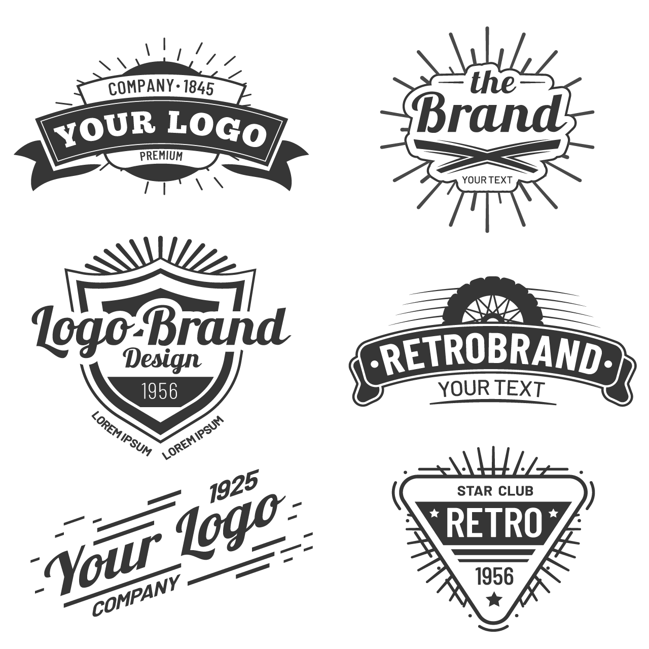 Vintage badge retro brand name logo badges company label hipster frame set