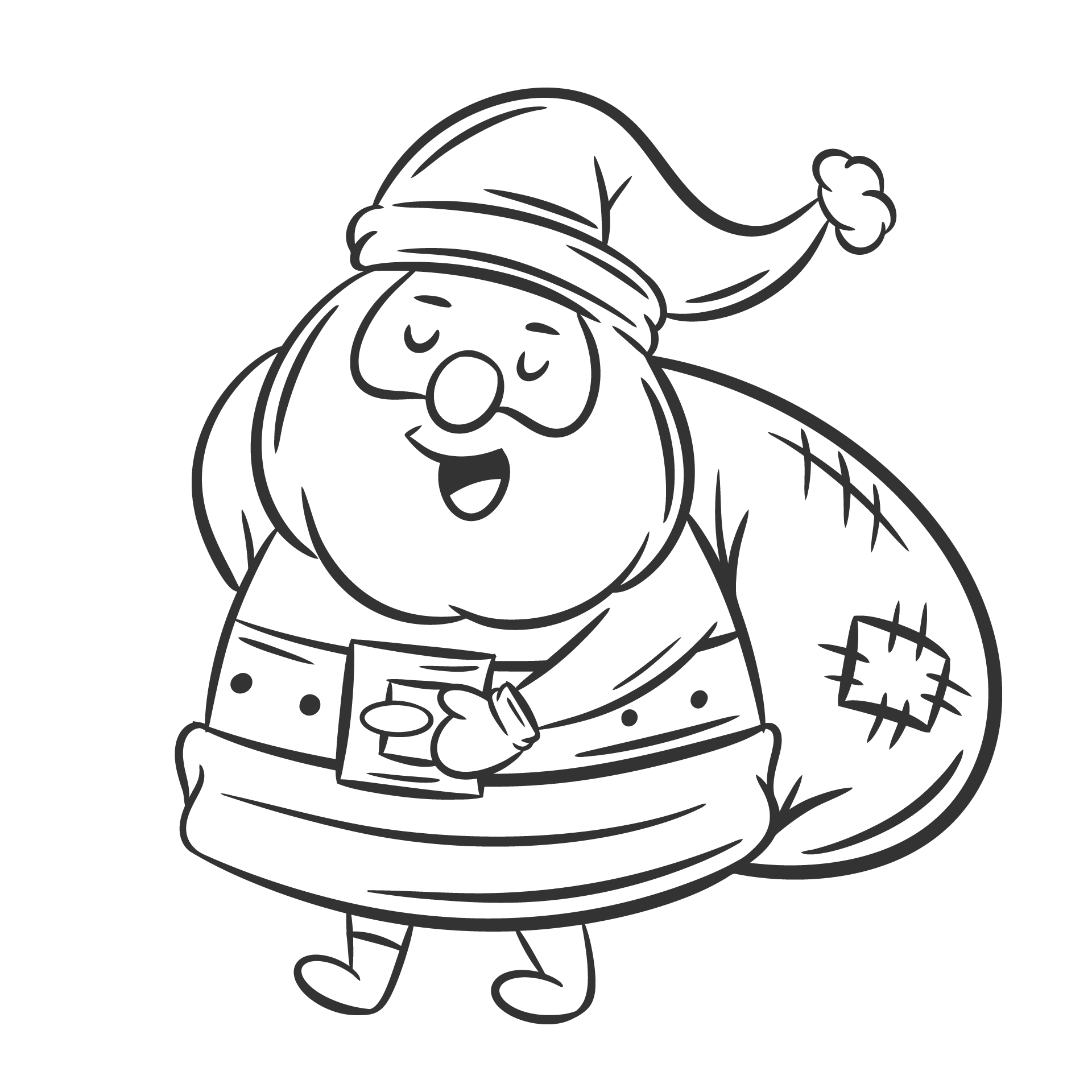Santa claus set hand drawn coloring picture