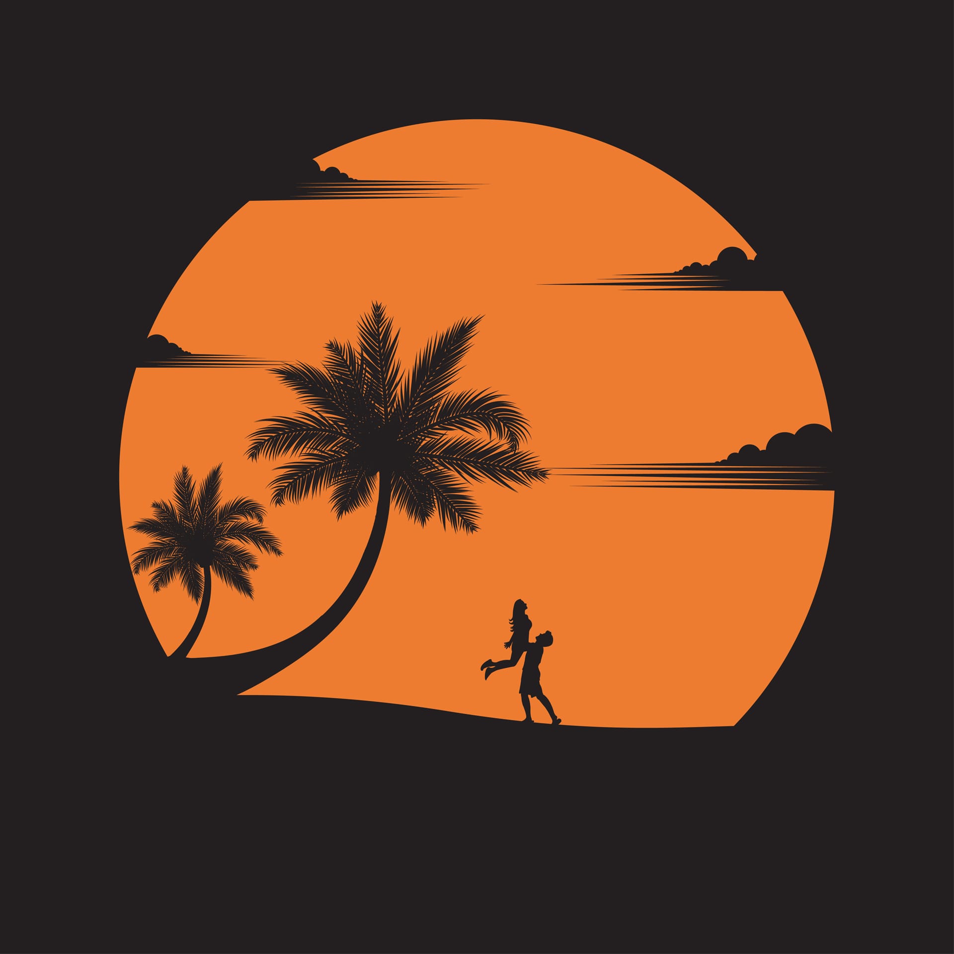 Couple is having fun beach sunset