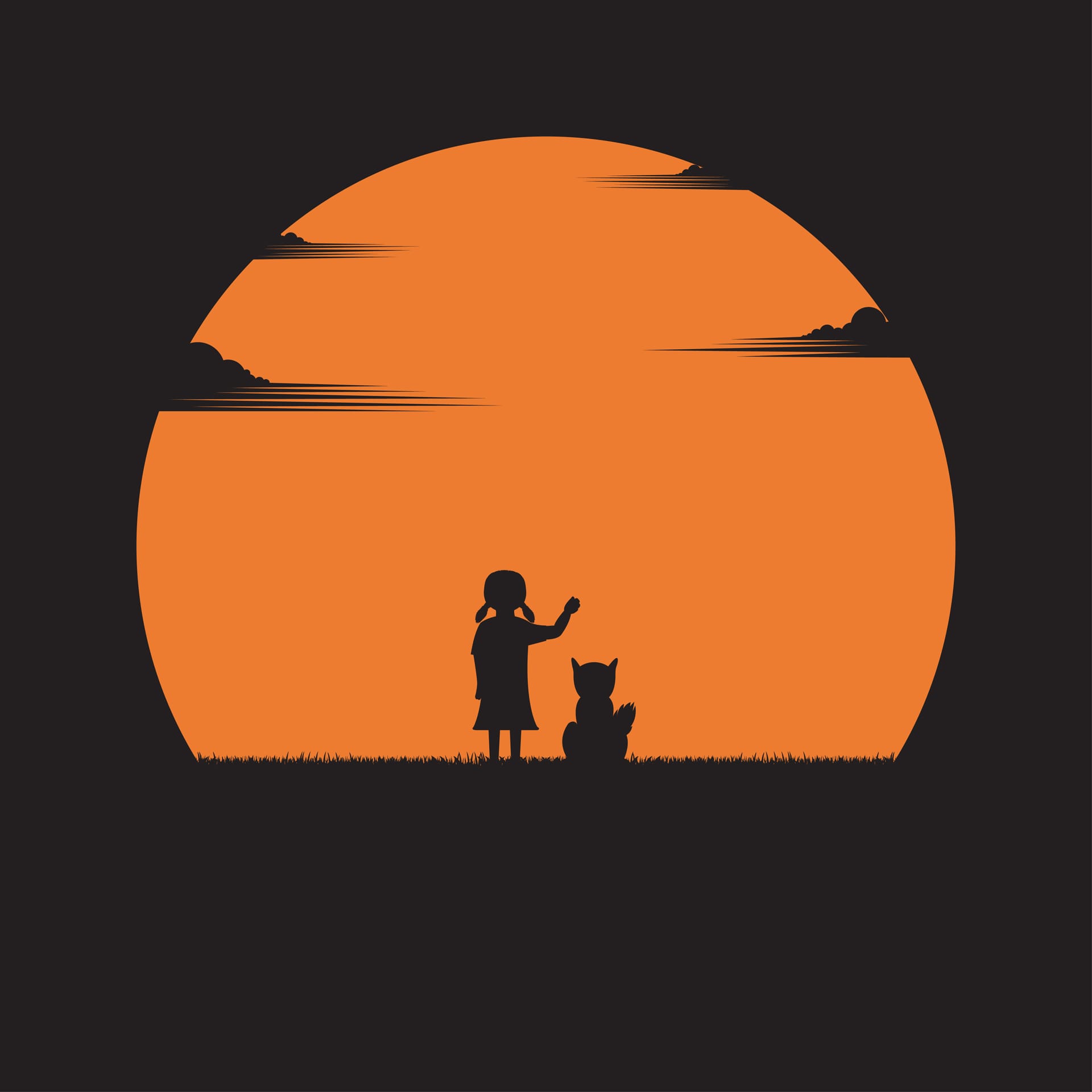 Girl dog sunset background silhouette clip art