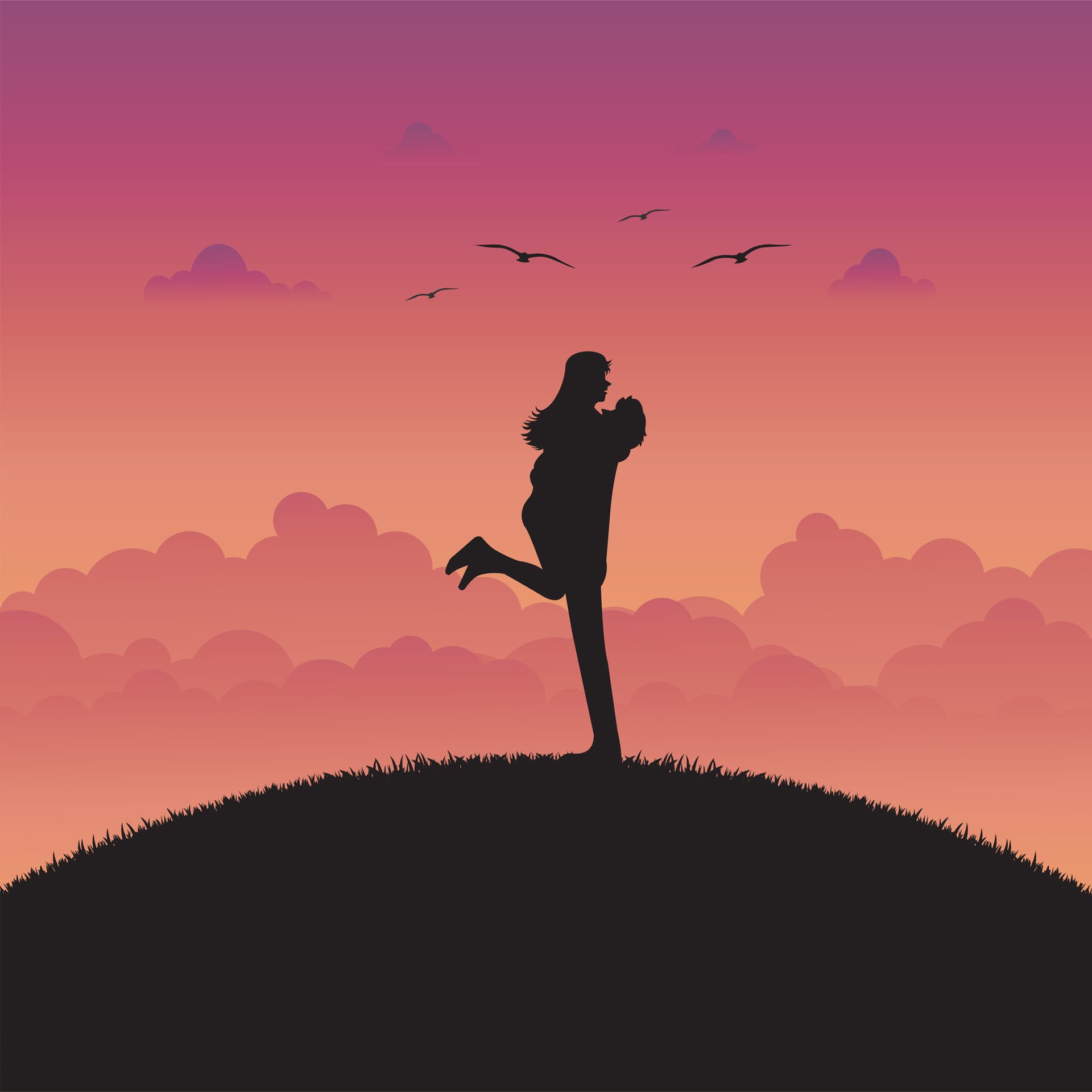 Illustration love romantic landscape with couple love picture