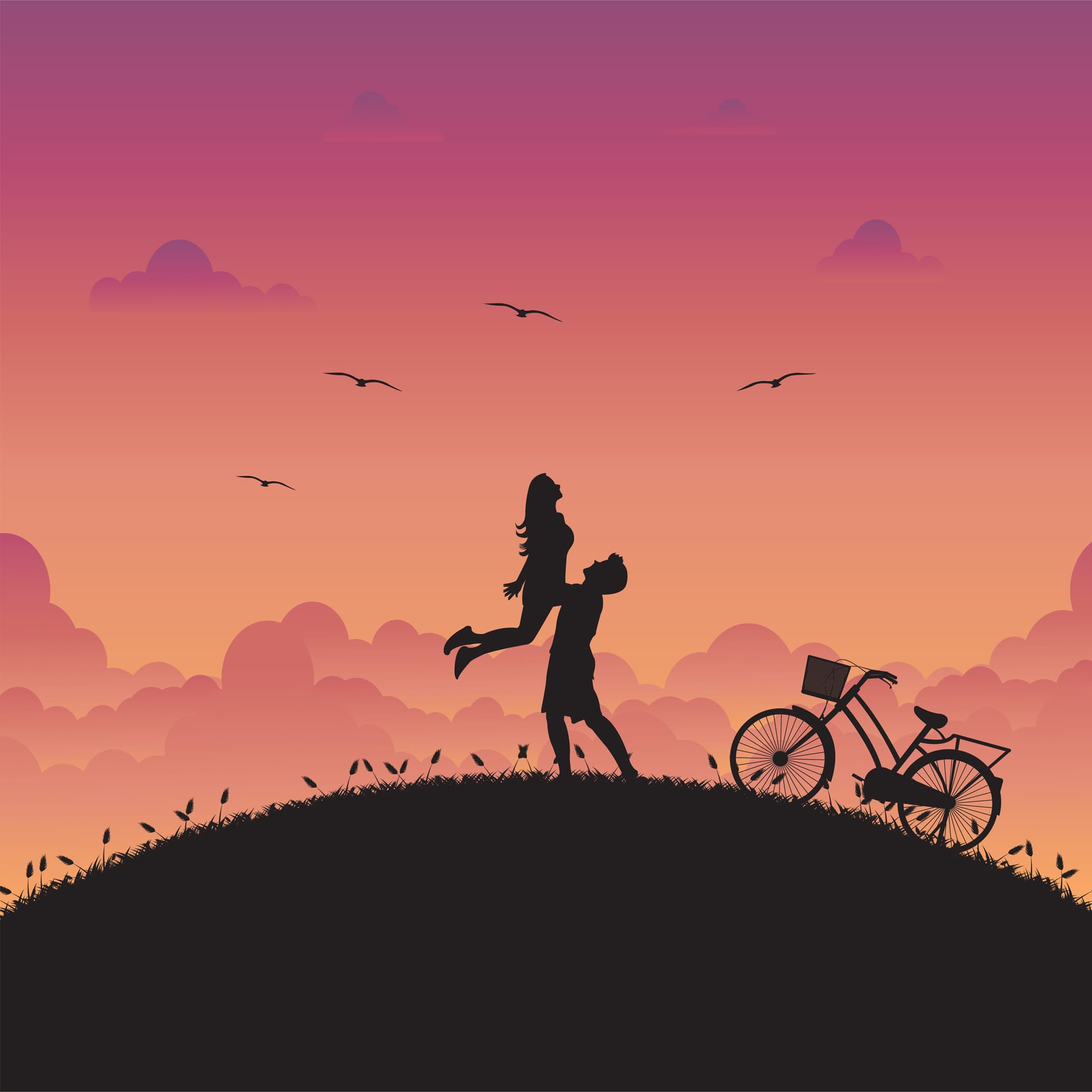 Illustration love romantic landscape with couple love