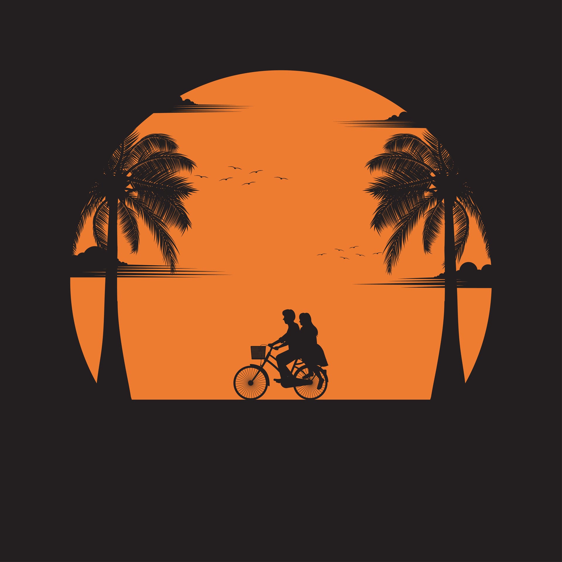 Silhouette clip art couple driving bicycle