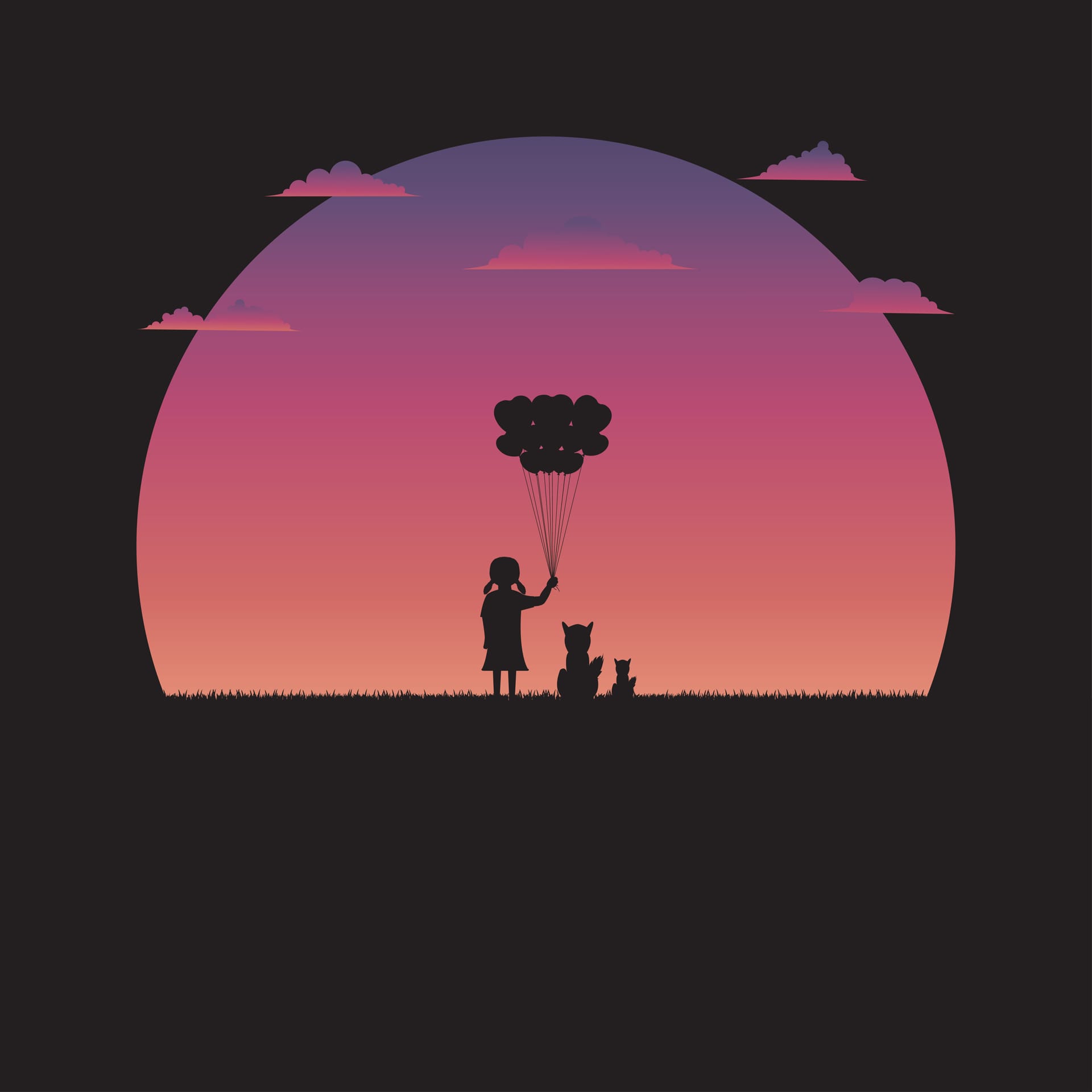 Silhouette girl holding balloon heart shape dog