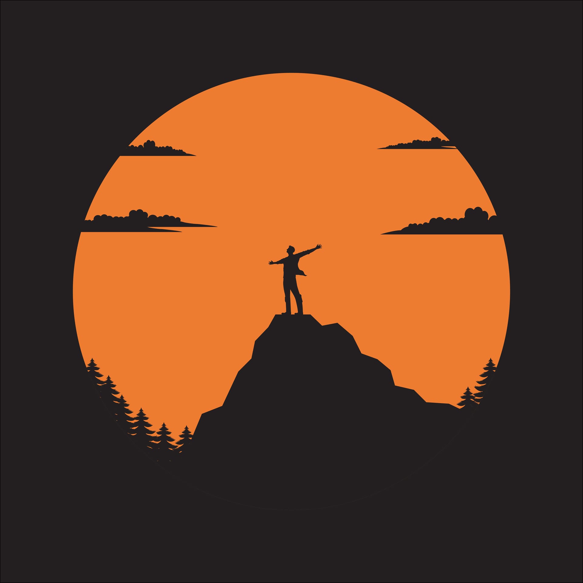 Silhouette man mountain sun silhouette clip art