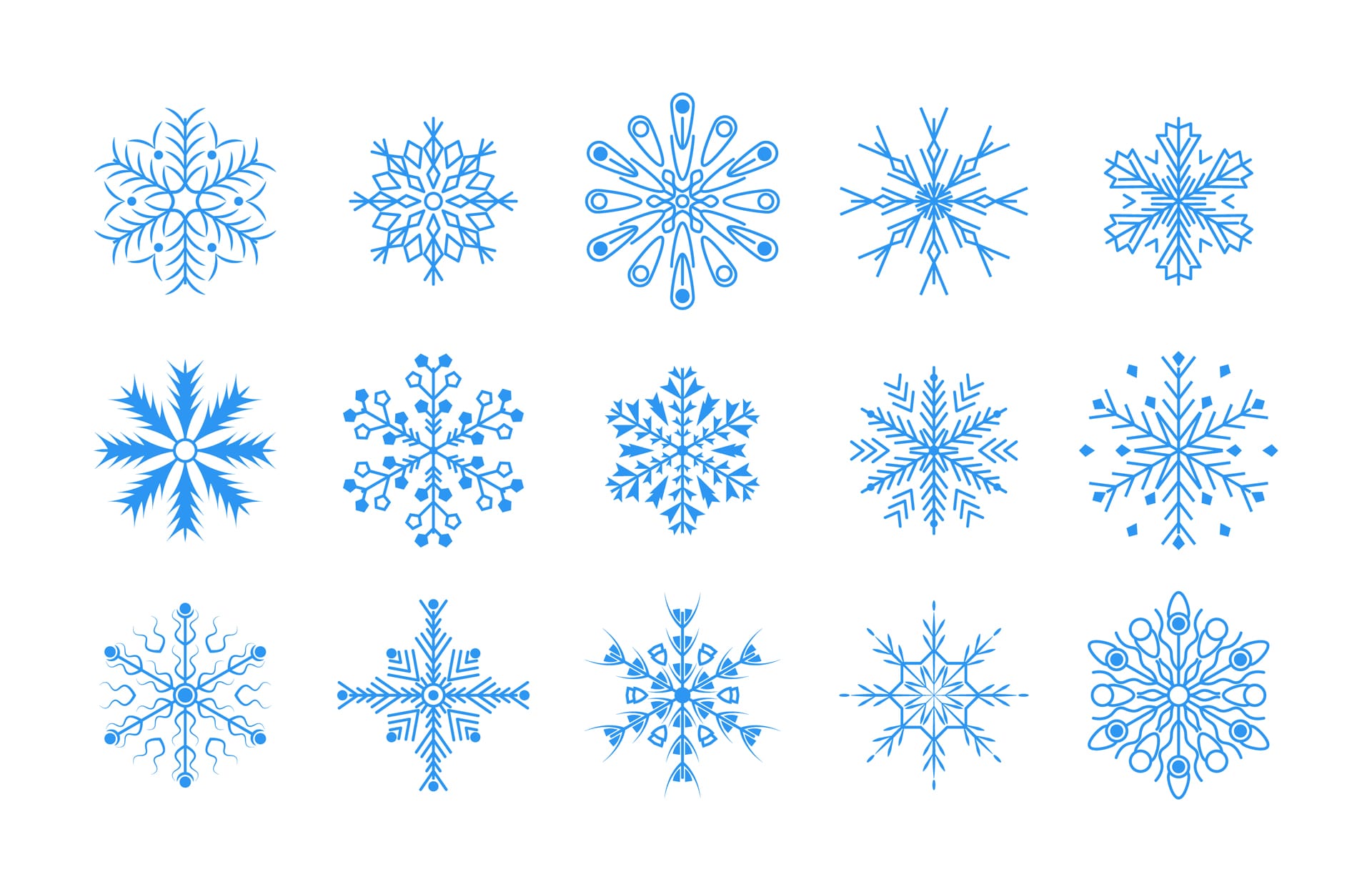 Flat design line snowflakes christmas new year decoration element set