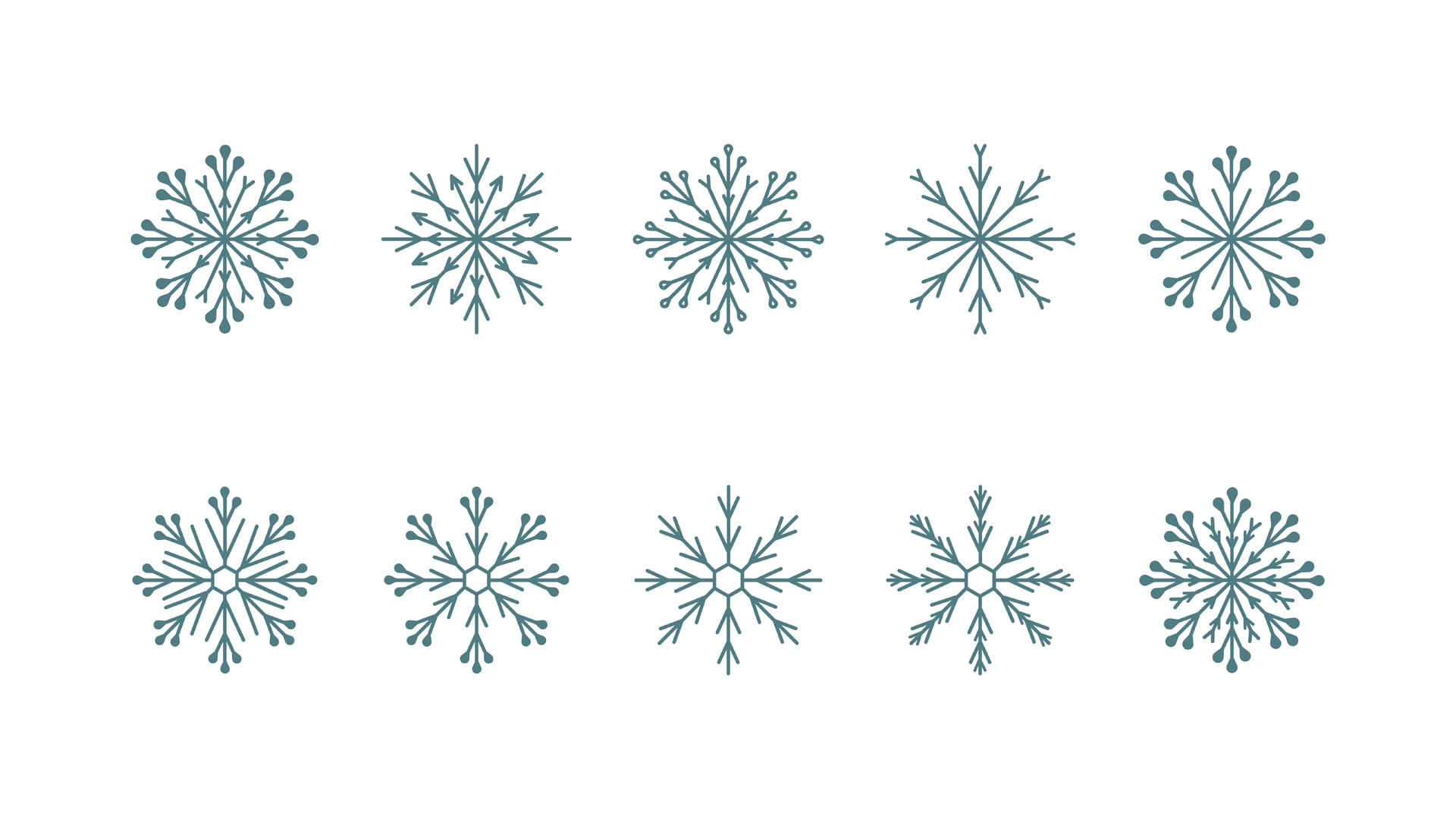 New years set snowflake icons white isolated background