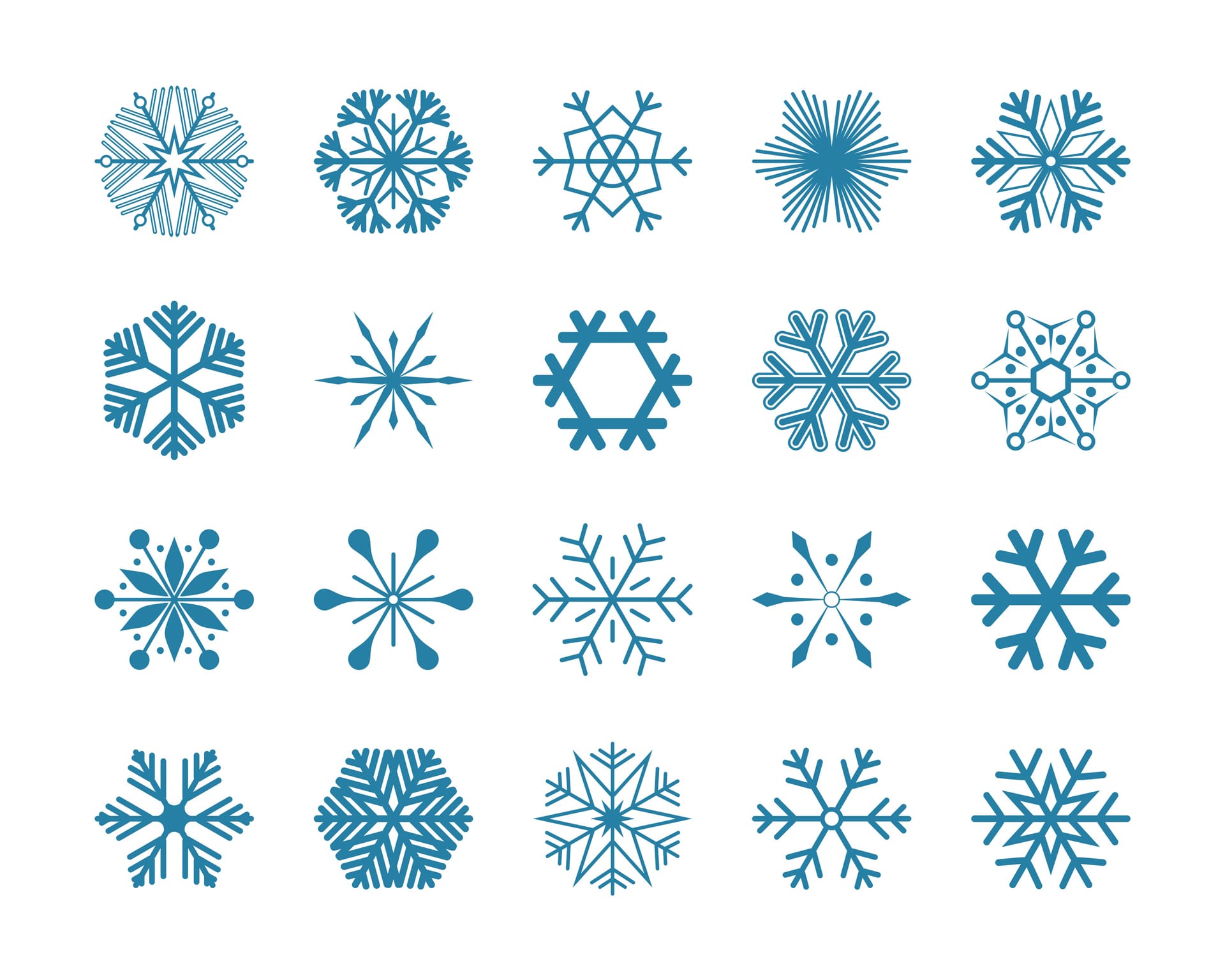 Set blue snowflakes illustration icons isolated