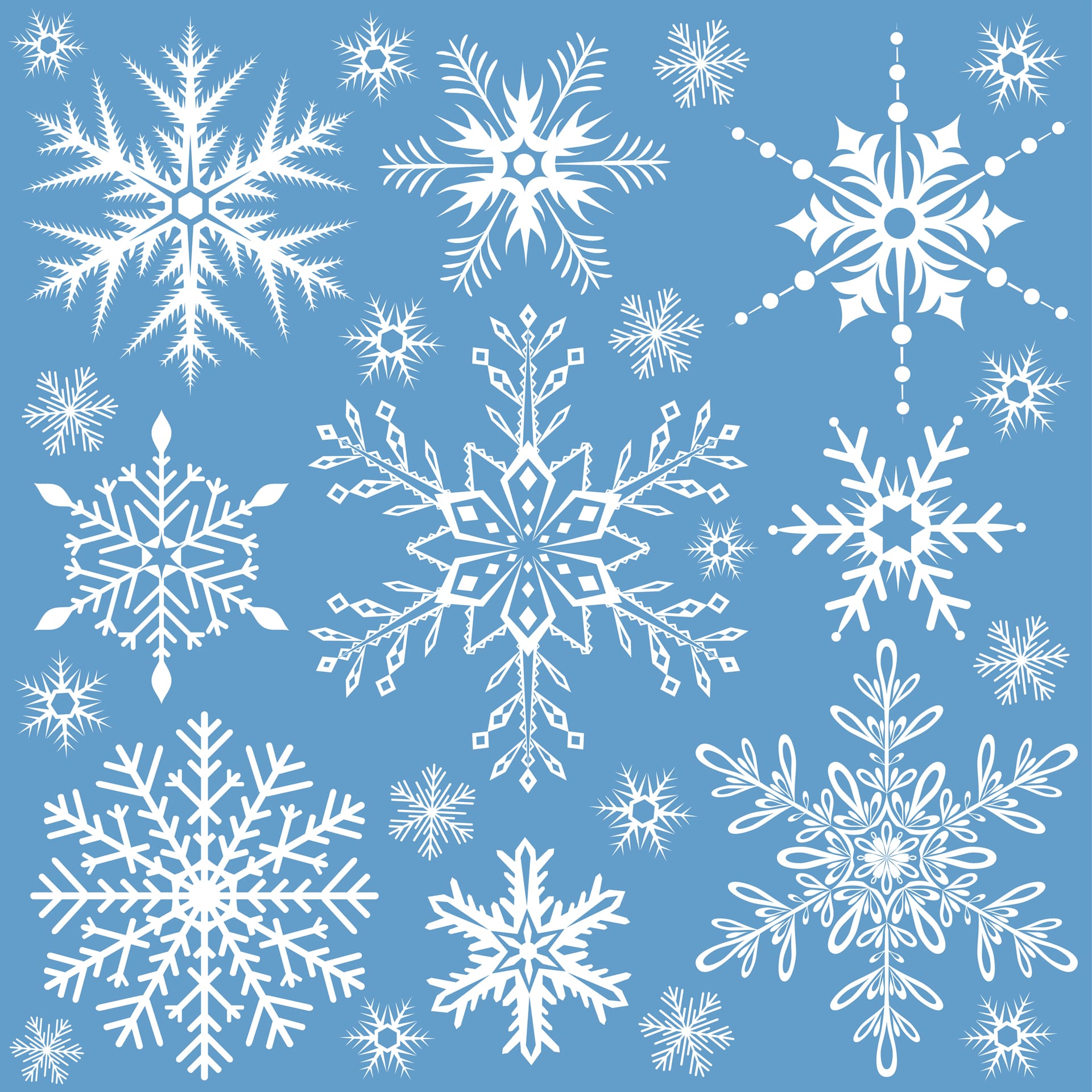 Snowflakes christmas set doodle outline illustration winter holidays elements holiday